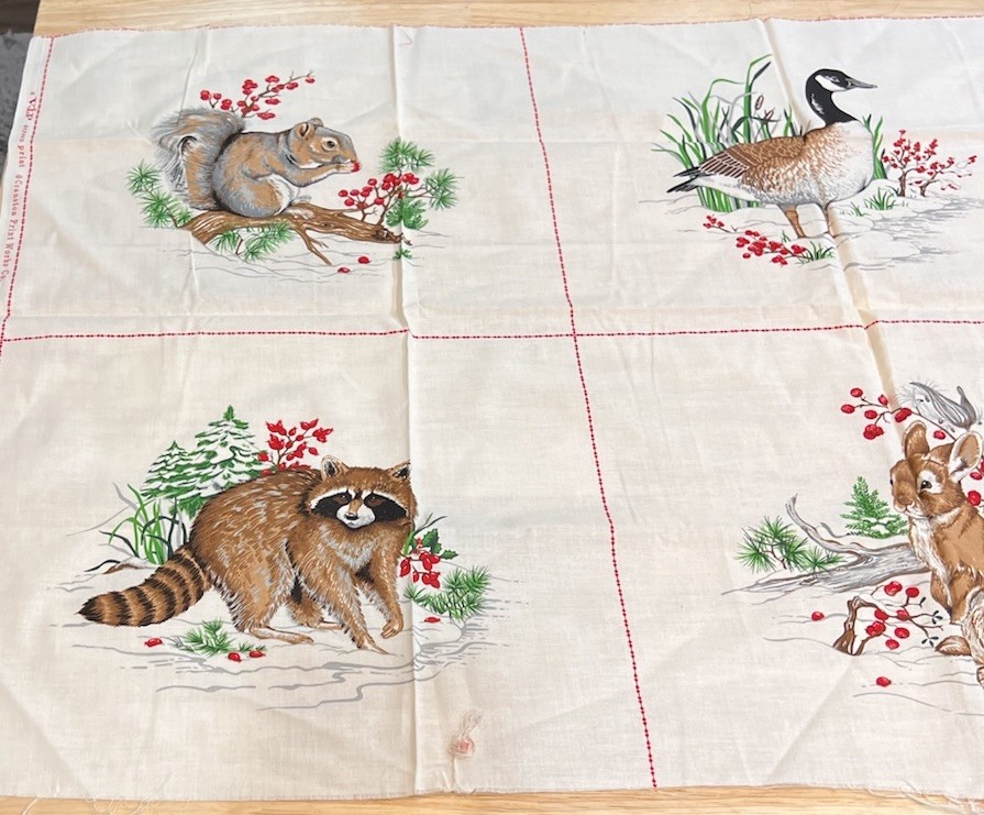 A WILDLIFE CHRISTMAS PICTURE BOOK panel quilt block FOX deer RACCOON Cranston