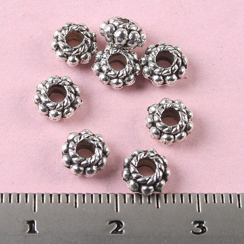 100pcs 6x3mm Hole2.2mm Tibetan Silver Beaded Round Spacers H0515