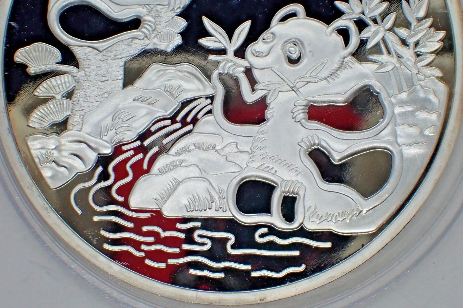 Chinese Big Silver coated Souvenir Coin Two Pandas tree 1994 year #2