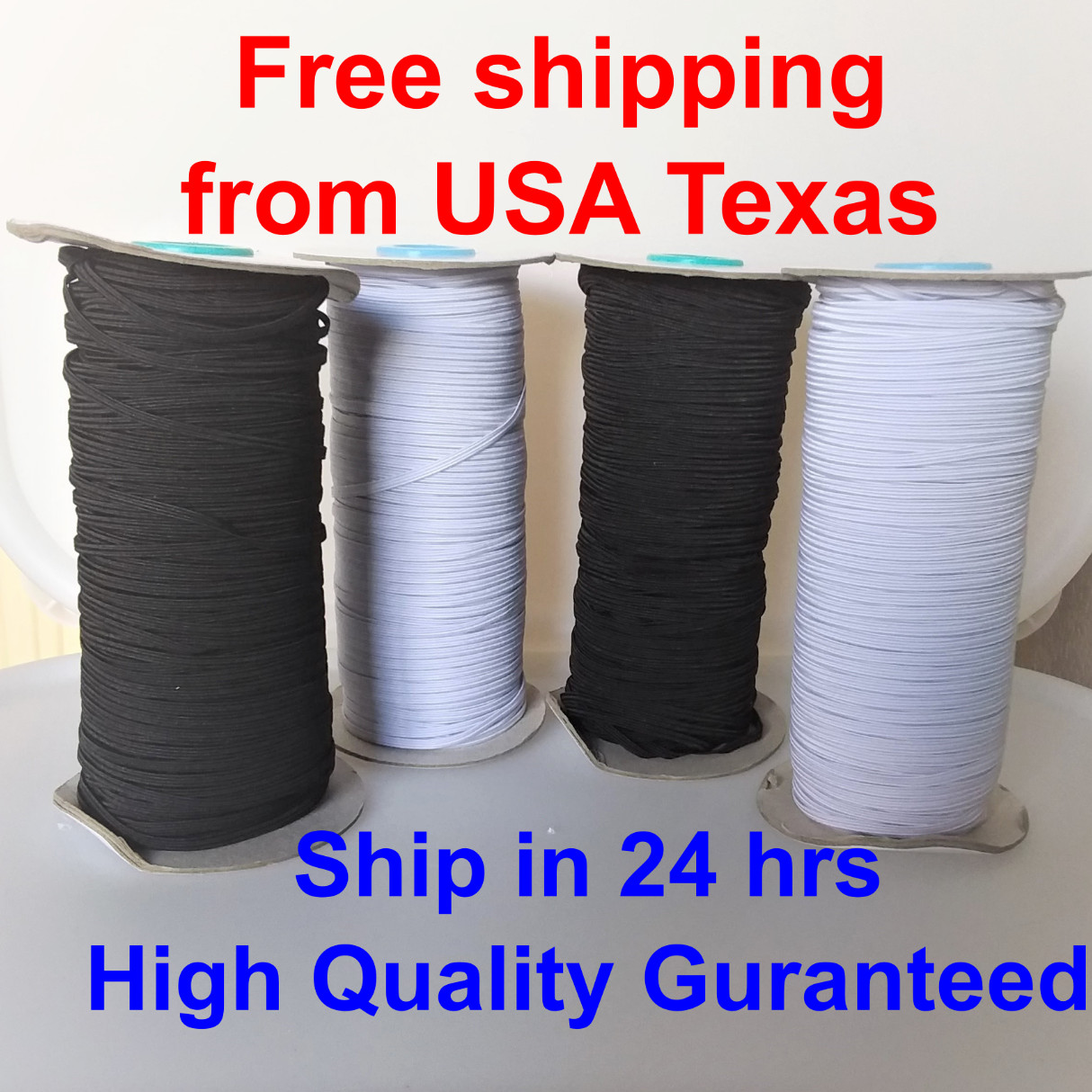 Braided Elastic Flat Band 1/8 inches 3mm Black or White 100 Yards