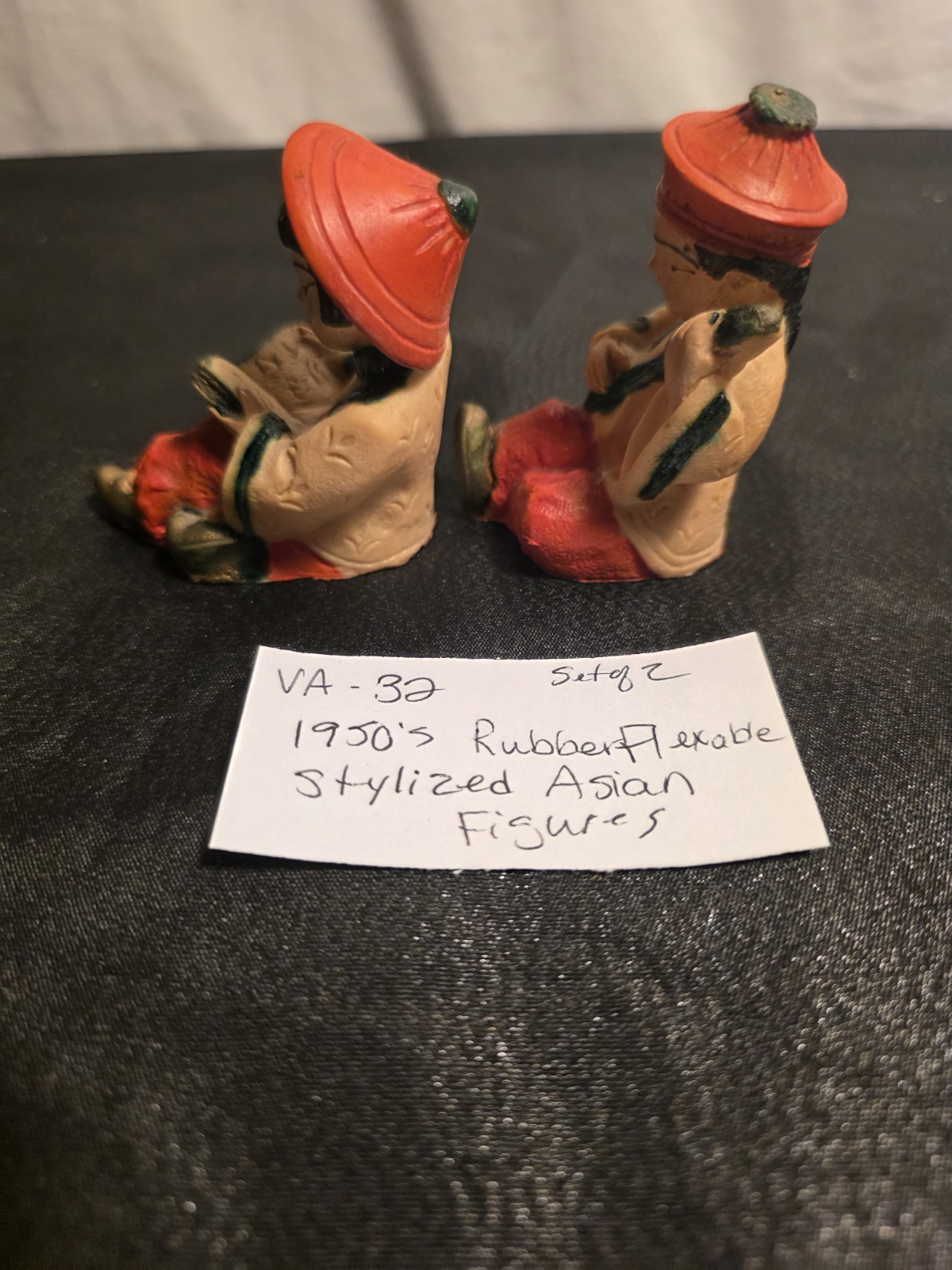 1950s Flexable Rubber Stylized Asian Figures Hand Painted 3″tall