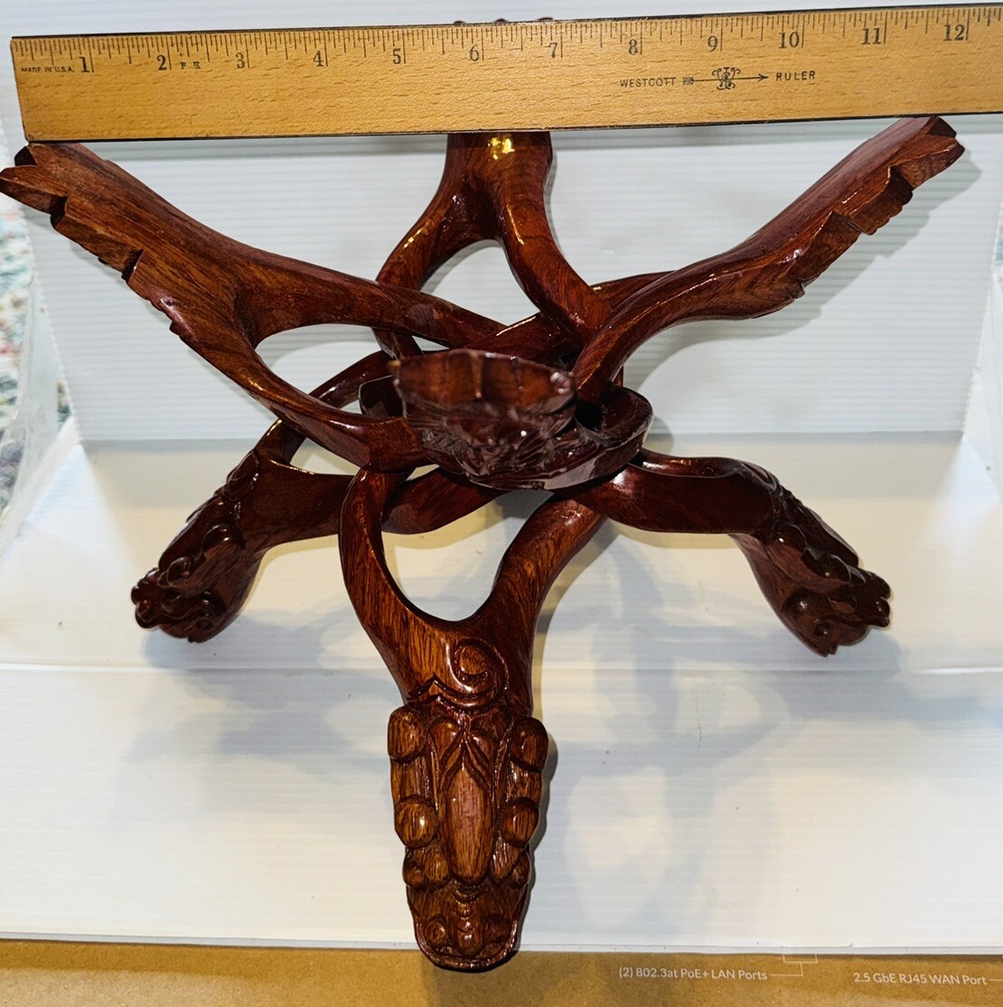 Carved Wooden Collapsing Dragon Bowl/ Planter Stand 9.5”tall, 12” Wide 15.5” L