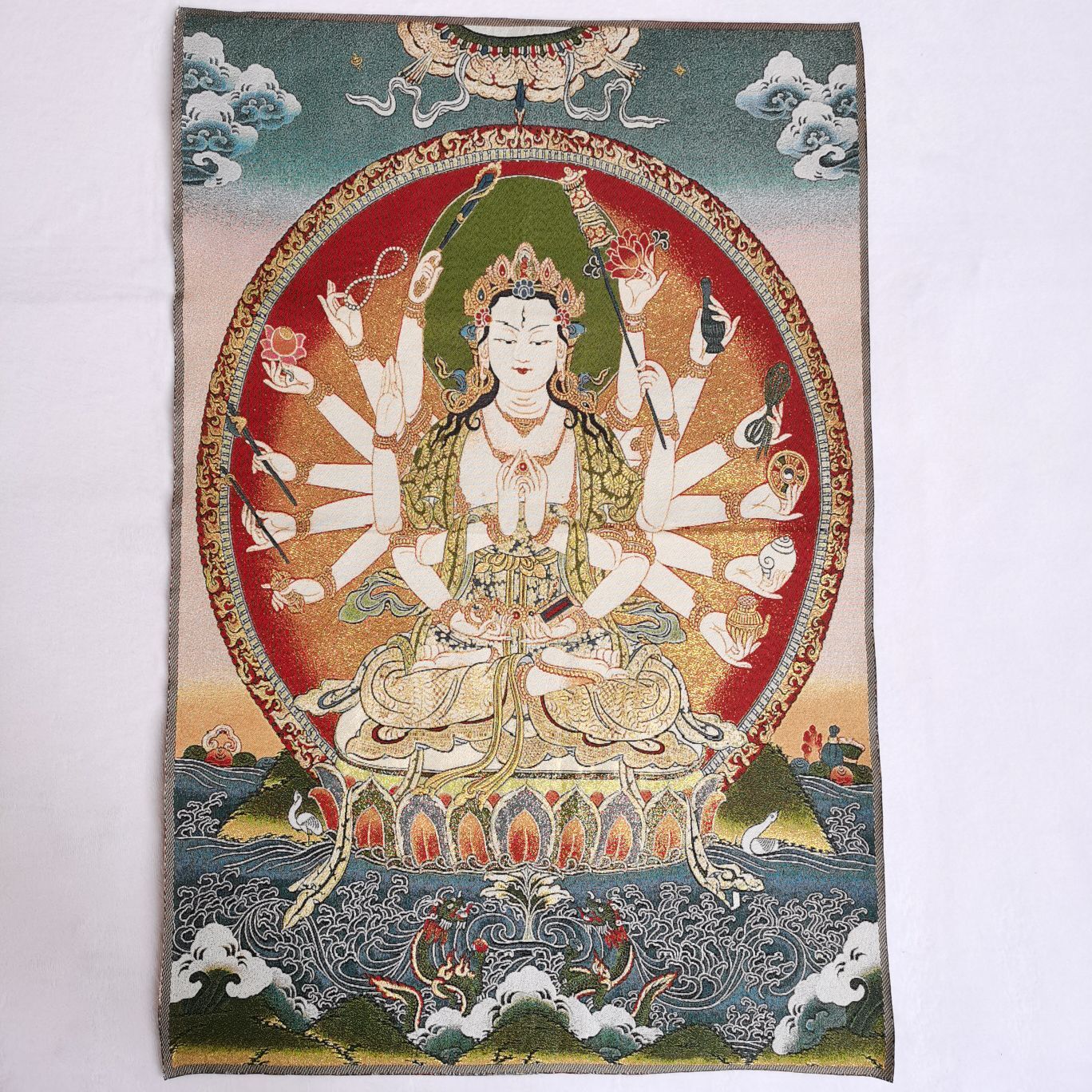 36″ Tibet Tibetan Cloth Silk 1000 Arms Guanyin Bodhisattva Tangka Thangka Mural1