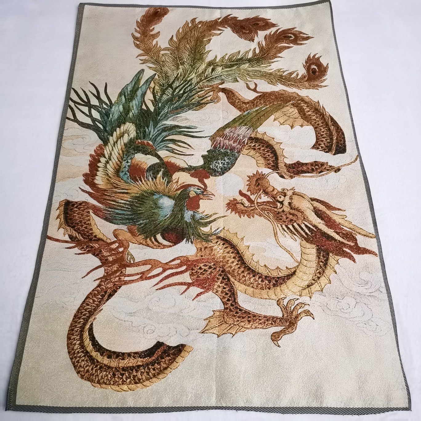 36″ Chinese Cloth Silk Dragon Phoenix Mural Wall Hanging Tapestry Meditation 5