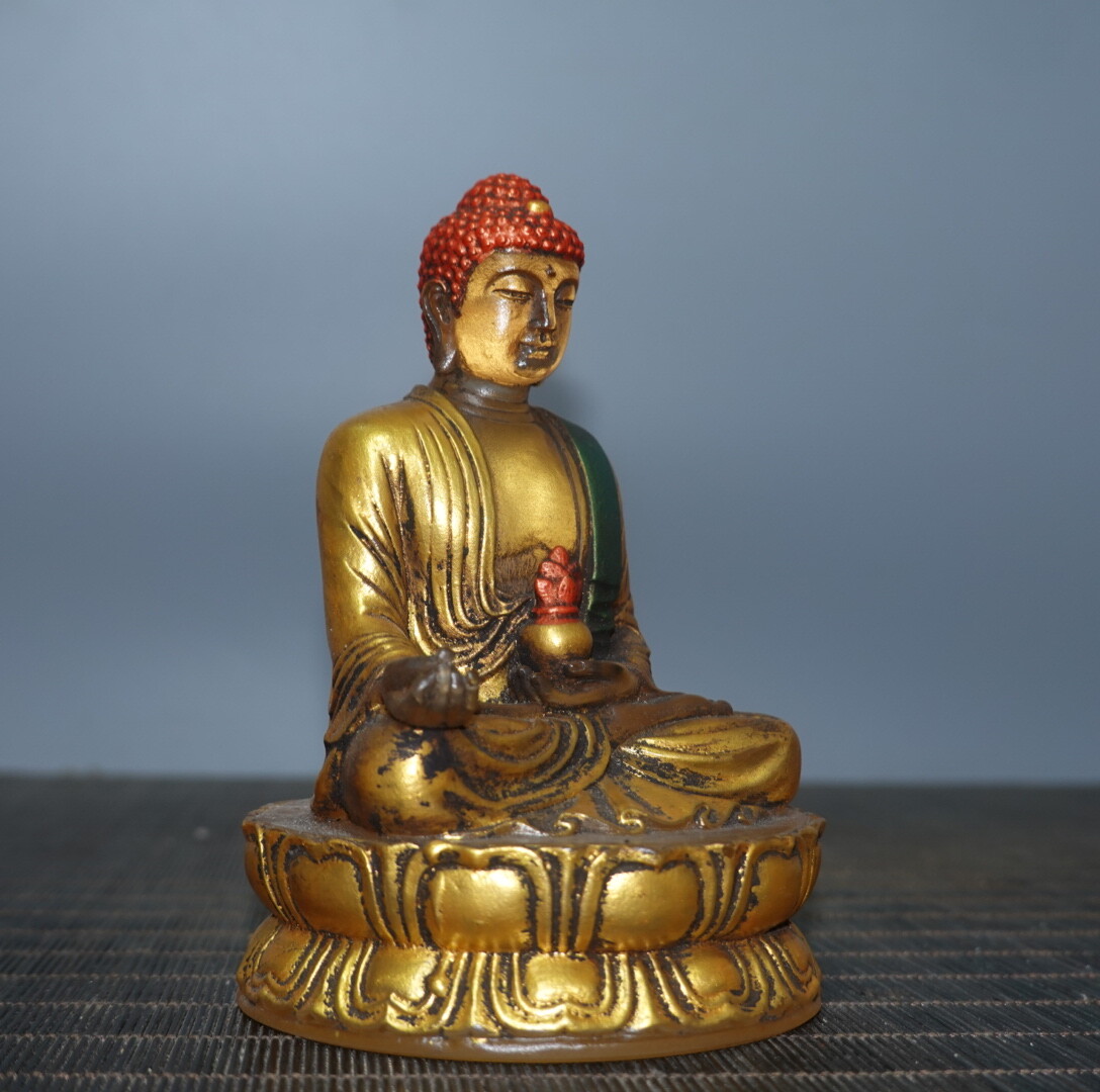 4.7″ China Coloured Glaze Paintings Gild Buddhism Medicine Buddha Sit Statue