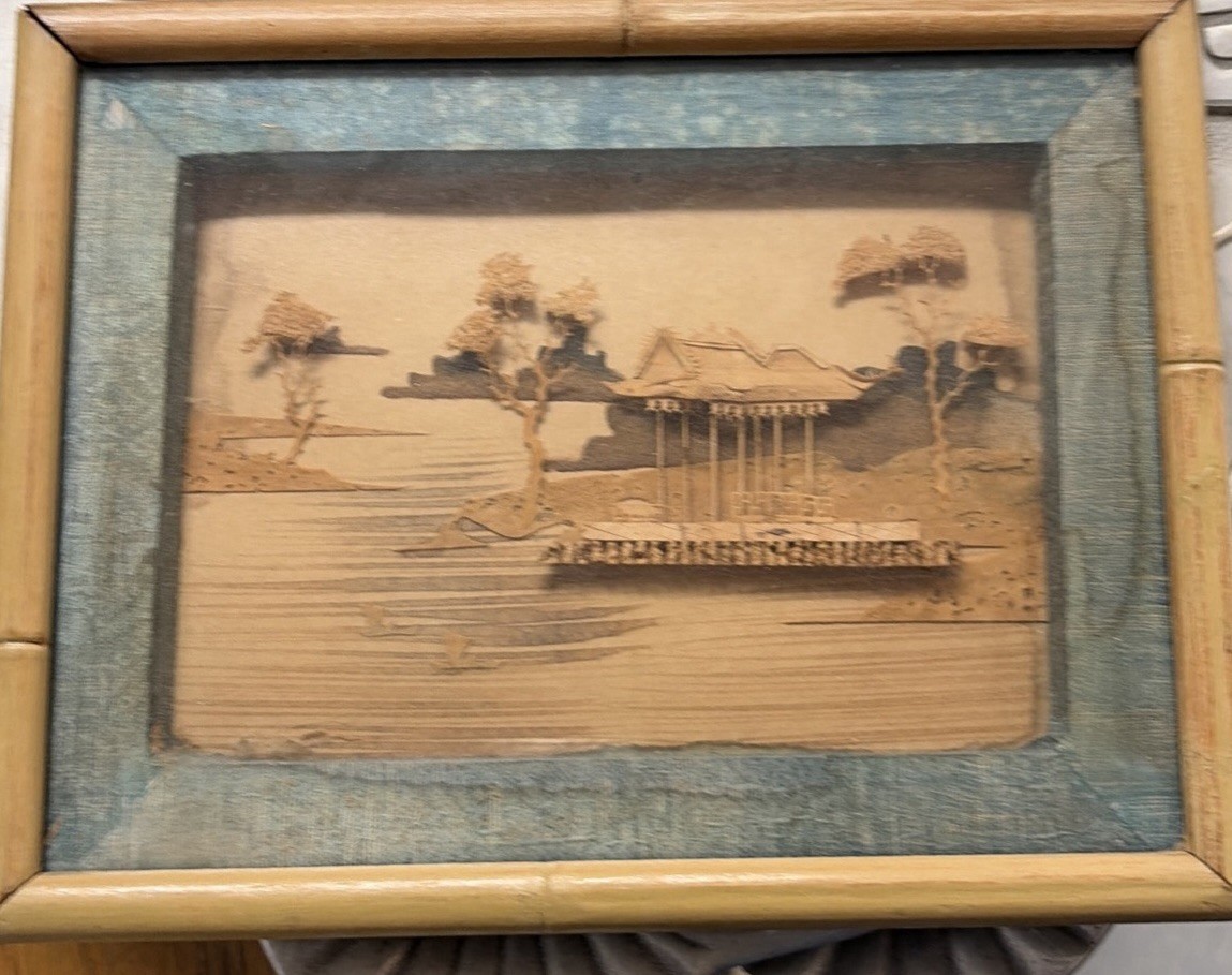 Vintage Framed Asian Cork Diorama Shadow Box Wall Art. Marked China