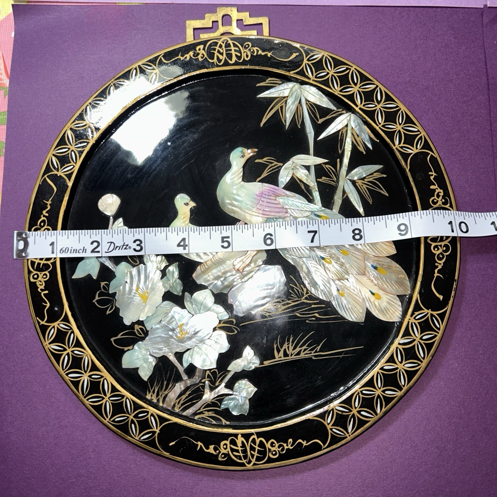 Vintage Chinese Lacquered Decorative On Wood Mother Of Pearl 10” Set Of 4 Used
