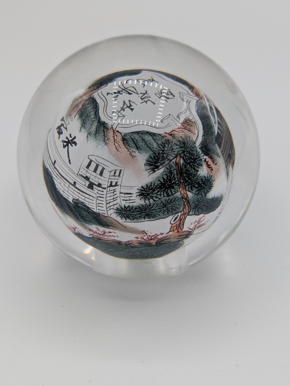 RARE Vintage Chinese Reverse Painted Glass Sphere Paperweight 3.5″ Unique Art