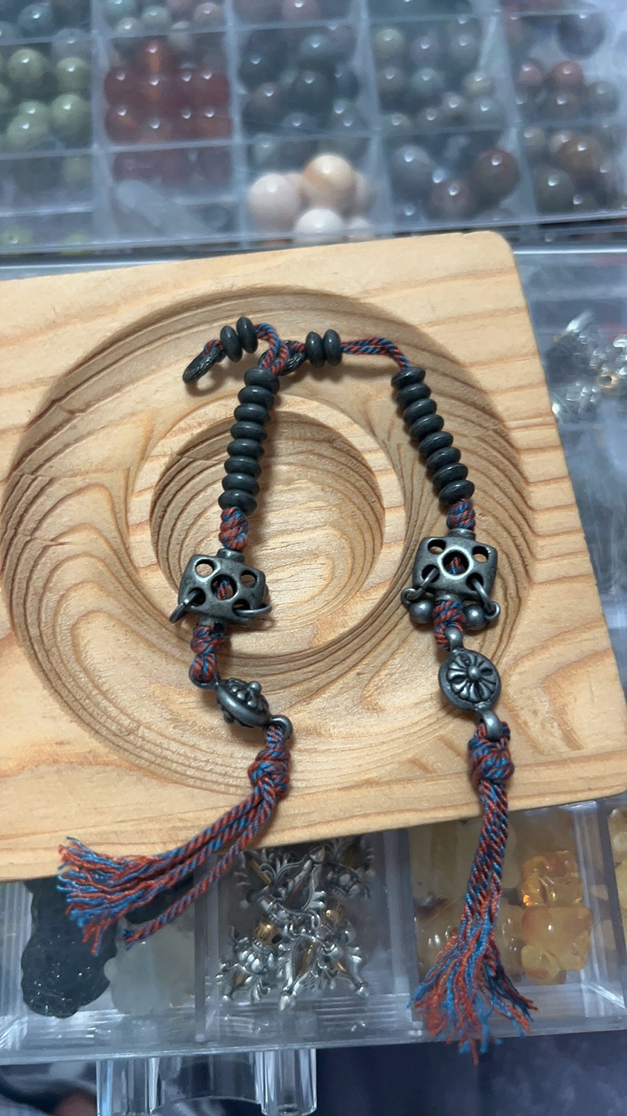 Vintage Alloy Mala Counter Tibetan Style Side Pendant with Tassel