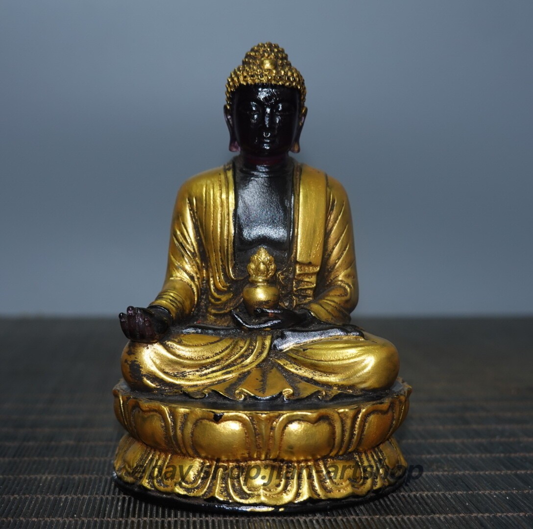4.7″ Collect China Coloured Glaze Paintings Gild Buddhism Medicine Buddha Statue