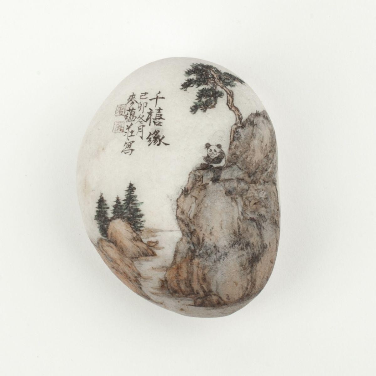 CYNTHIA WU (MAI) CHINESE PANDA PAINTED STONE