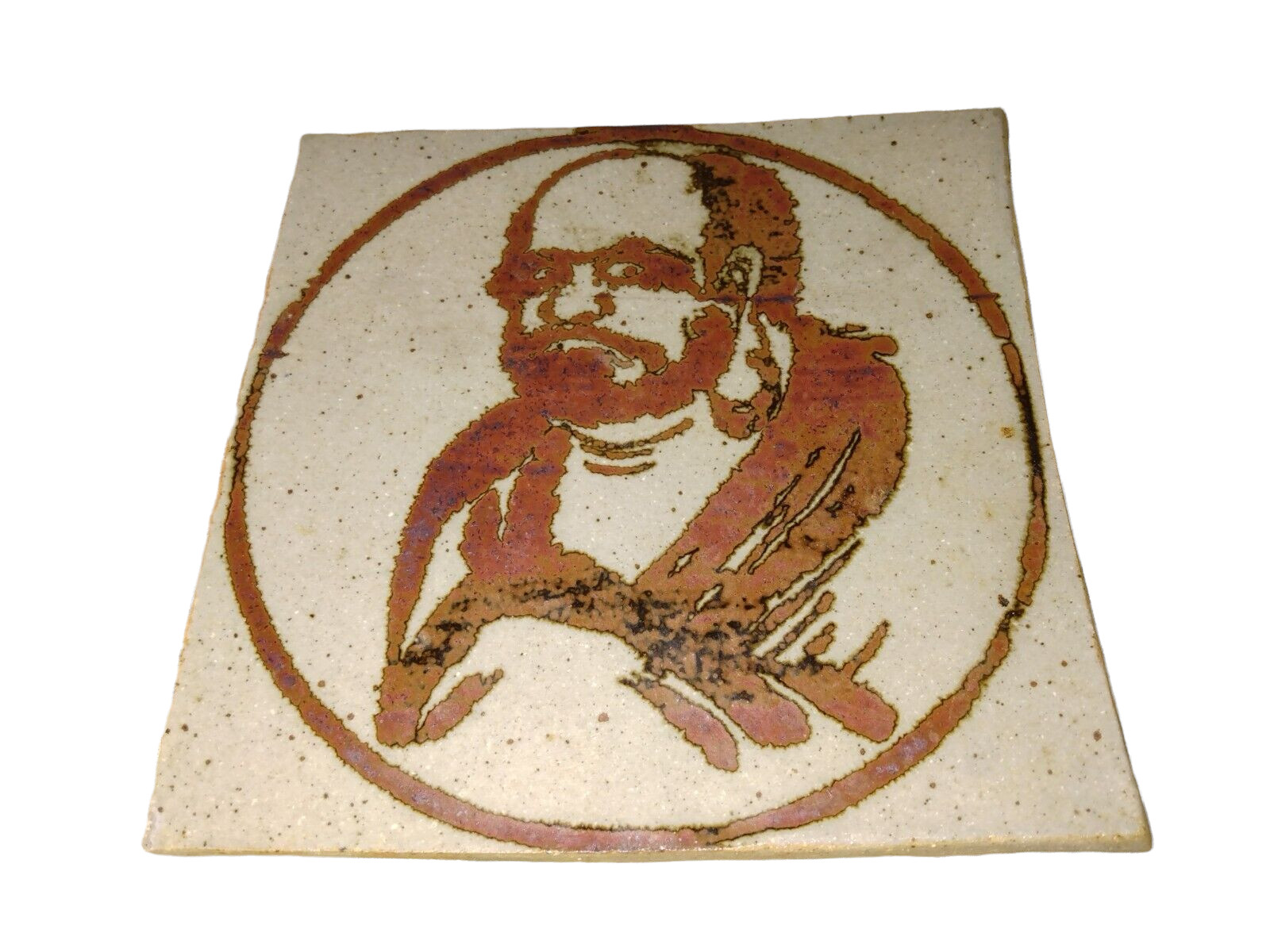 Vintage Chinese Tile Bust Art Zen Master Bodhidharma Buddhist Monk 6.5″ x 6 1/4″