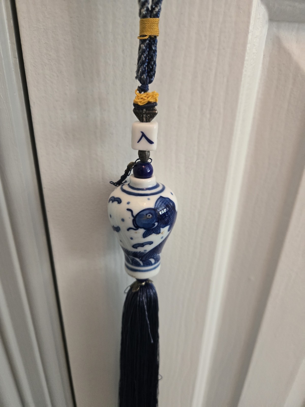 Blue and White Chinese Ceramic Tassel Door Hanging