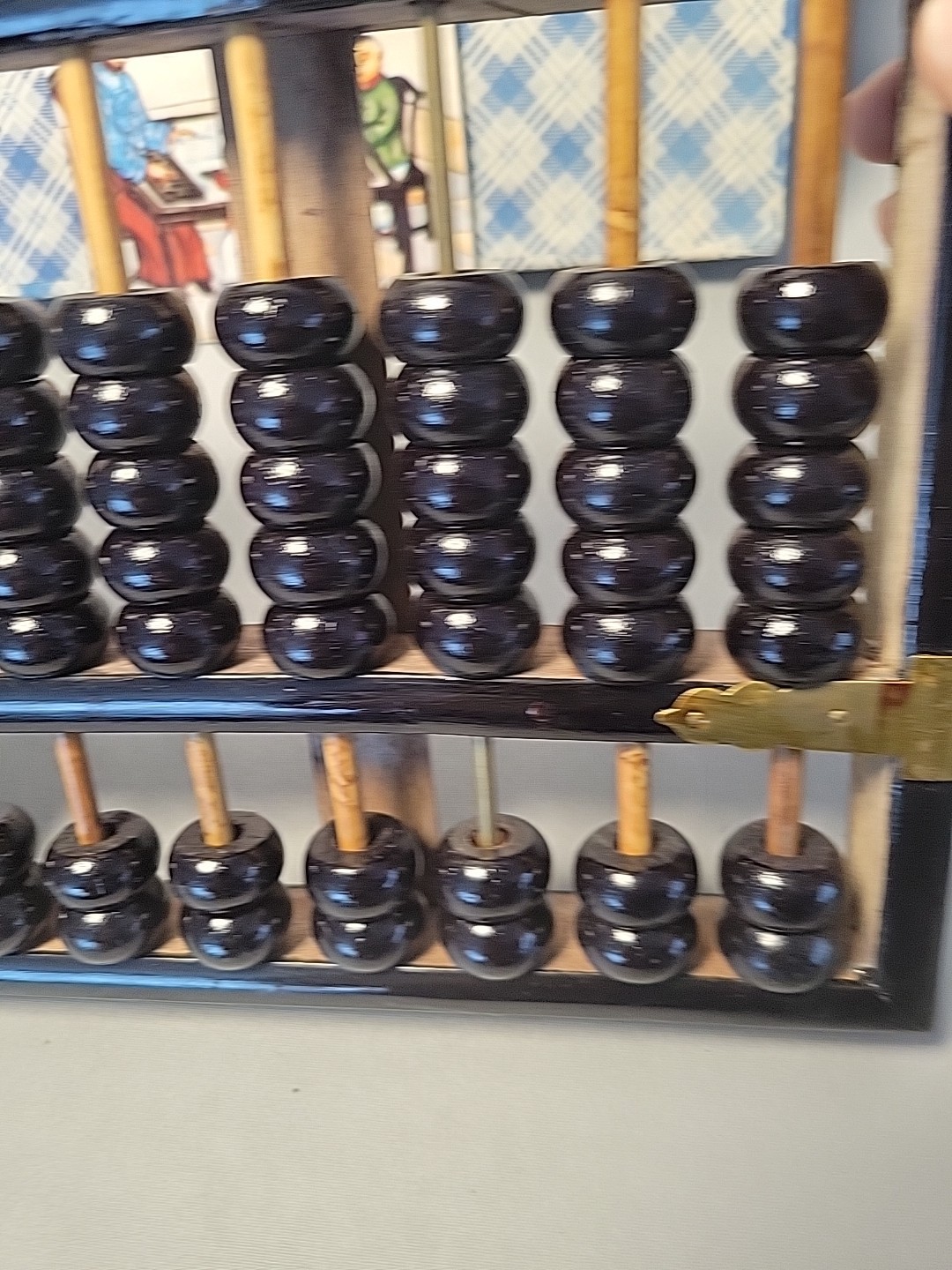 Vintage Chinese Abacus Wood & Brass Lotus Flower Brand Calculator 11 Row 77 Bead