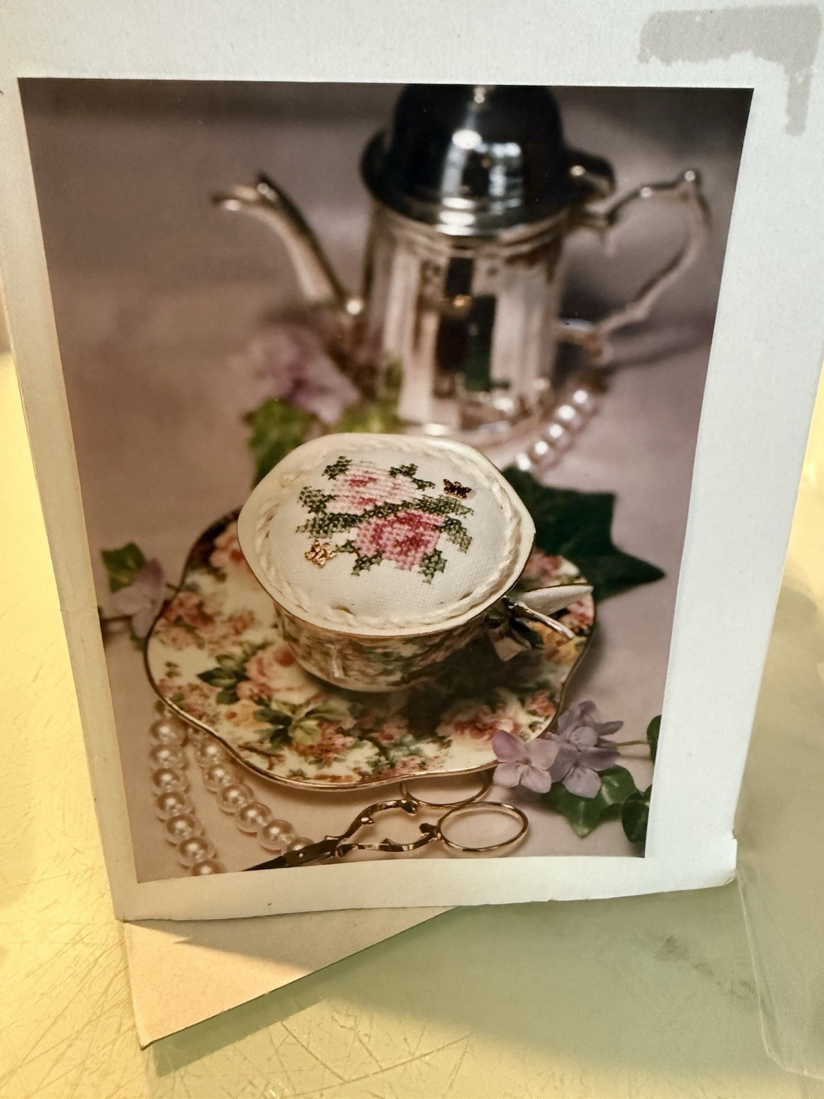 Lorri Birmingham Designs Rose Buds Demitasse Tea Cup Counted Cross Stitch Kit