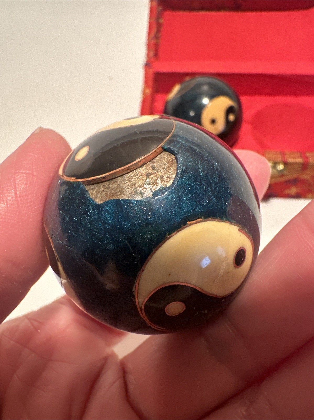 VTG 1990s Lotus Pond Healthy Ball Meditation Ben Wa Cloisonné Dragon & Phoenix