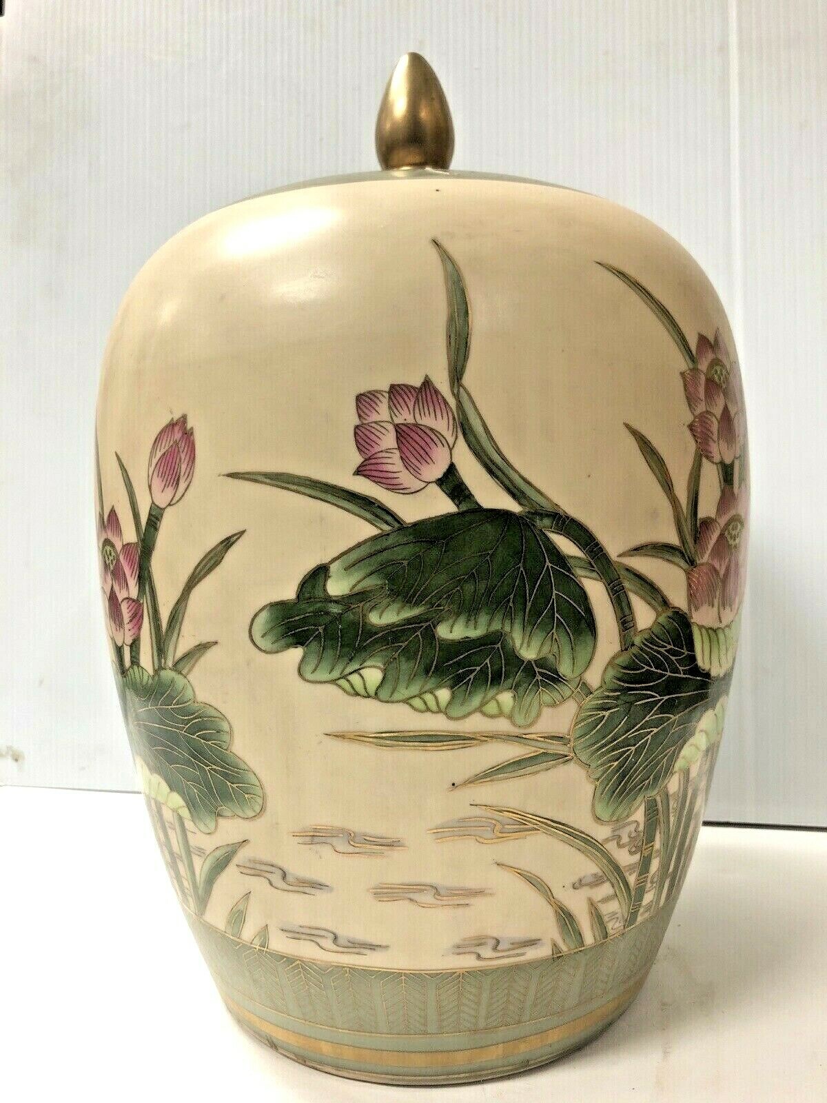 Chinese Hand Painted Porcelain Covered Jar Height 14 1/2”