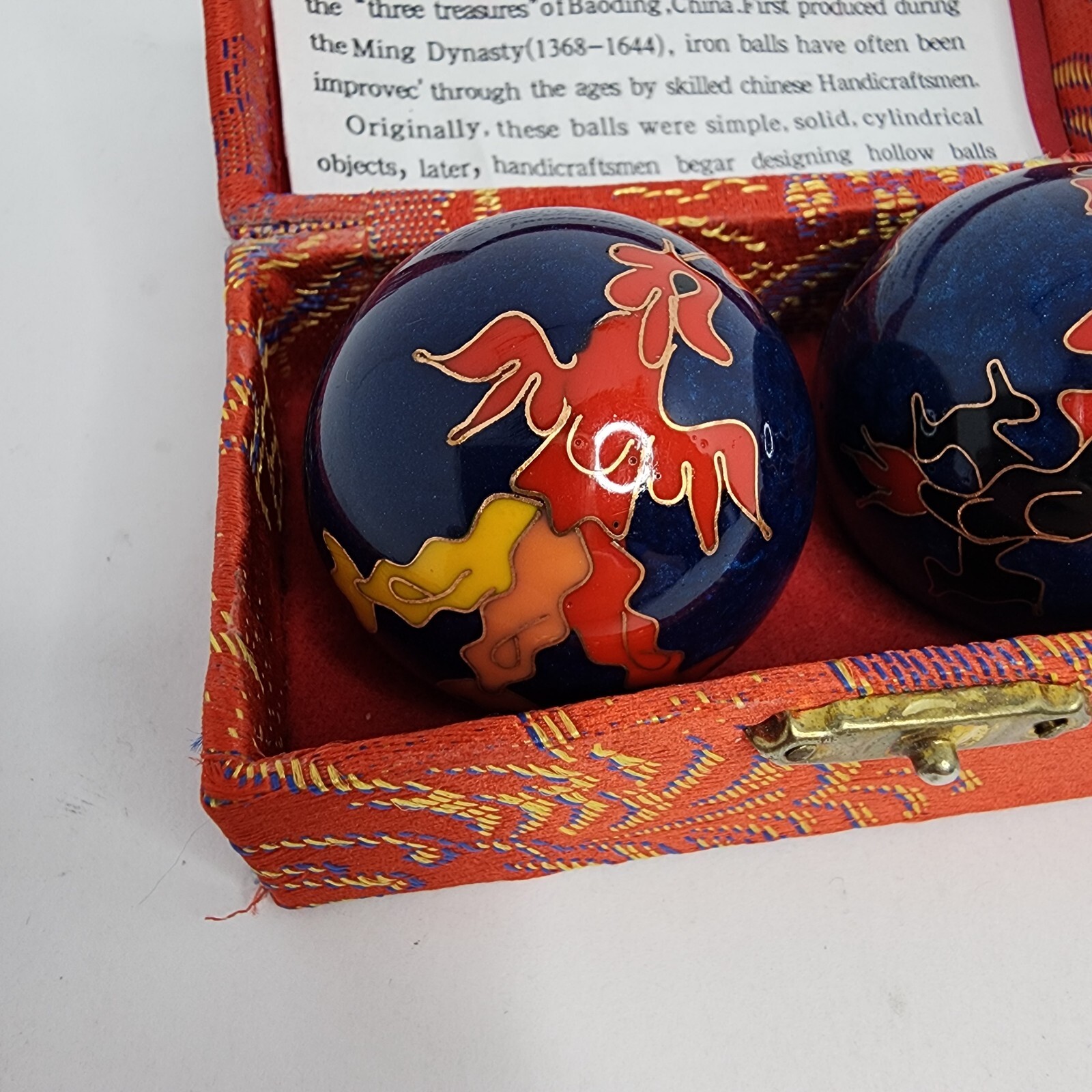 Chinese Iron Balls Dragon Rooster in Case Stress Relief