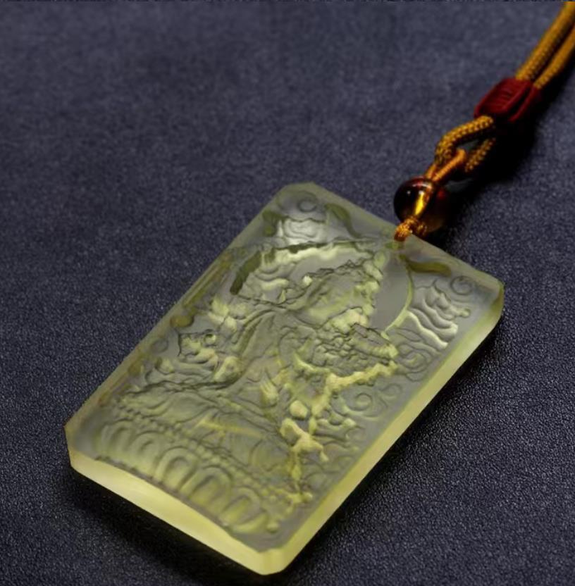 Chinese Coloured Glaze Akashagarbha Buddha 12 Zodiac Ox Tiger Amulet Pendant