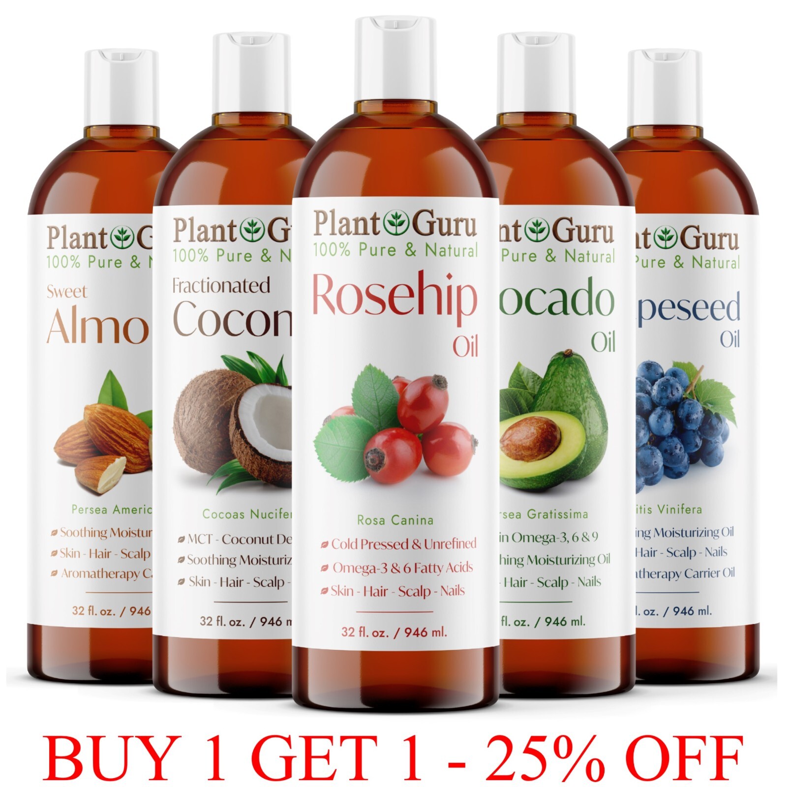32 oz. Carrier Oil Bulk 100% Pure Natural Cold Pressed For Skin, Hair , Massage