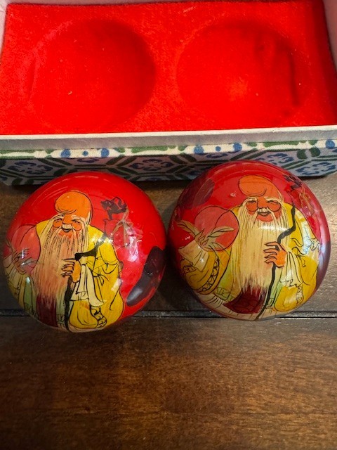 Vintage Chinese Baoding Balls Stress Relief Health Therapy In Box Shou Xing