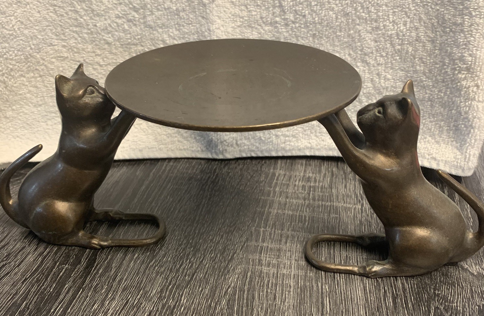 Chinese Folk Copper Bronze Lucky Cat Statue Candle Holder Candlestick pricket