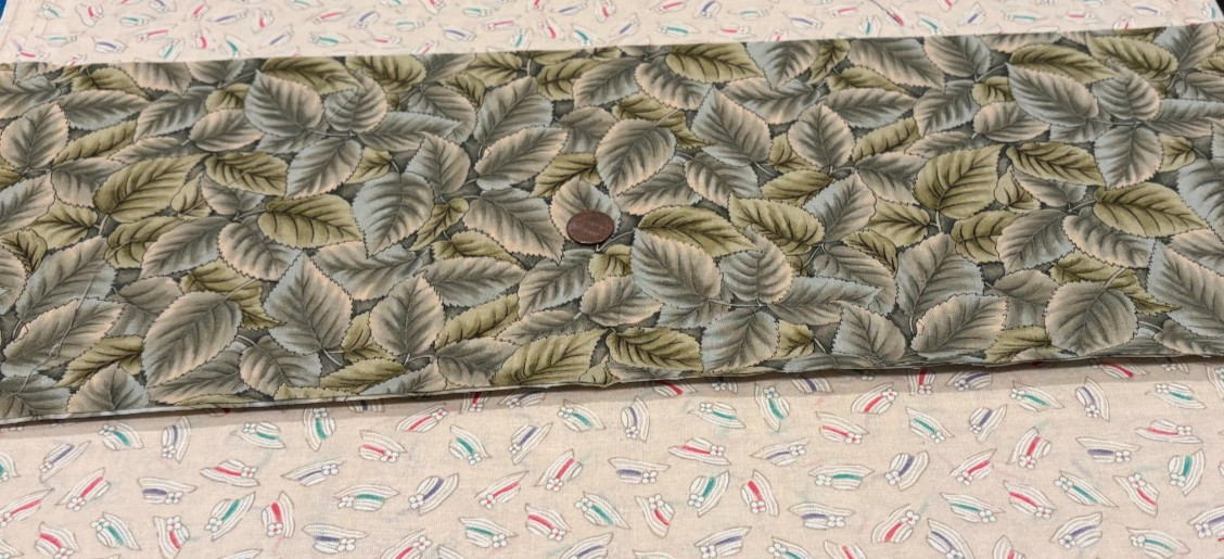 Tonal Blues & Greens * Packed Leaves * 100% Cotton * 8″ x 22″* Unbranded Remnant