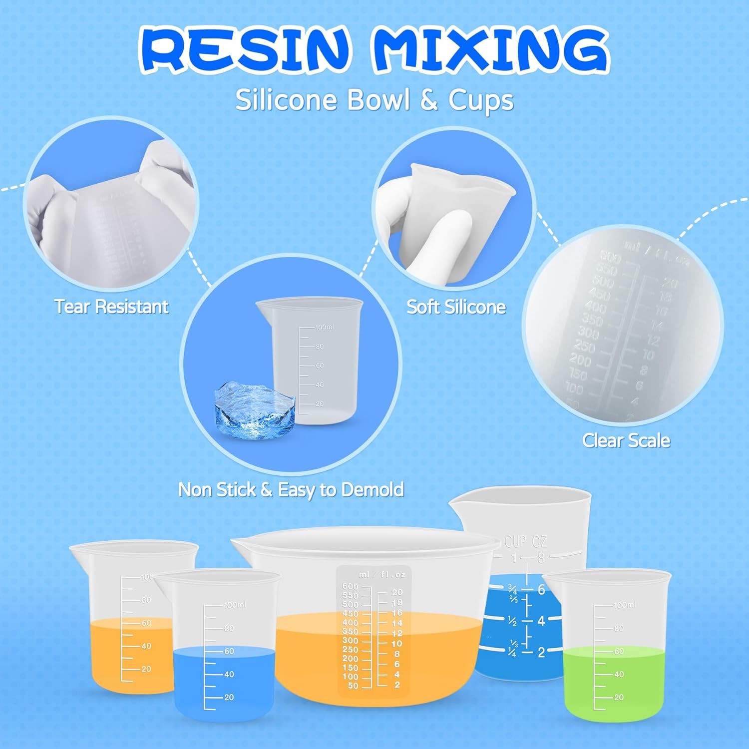 Silicone Resin Mixing Measuring Cups for Resin Supplies, 600ml/20oz Bowl, 250 &