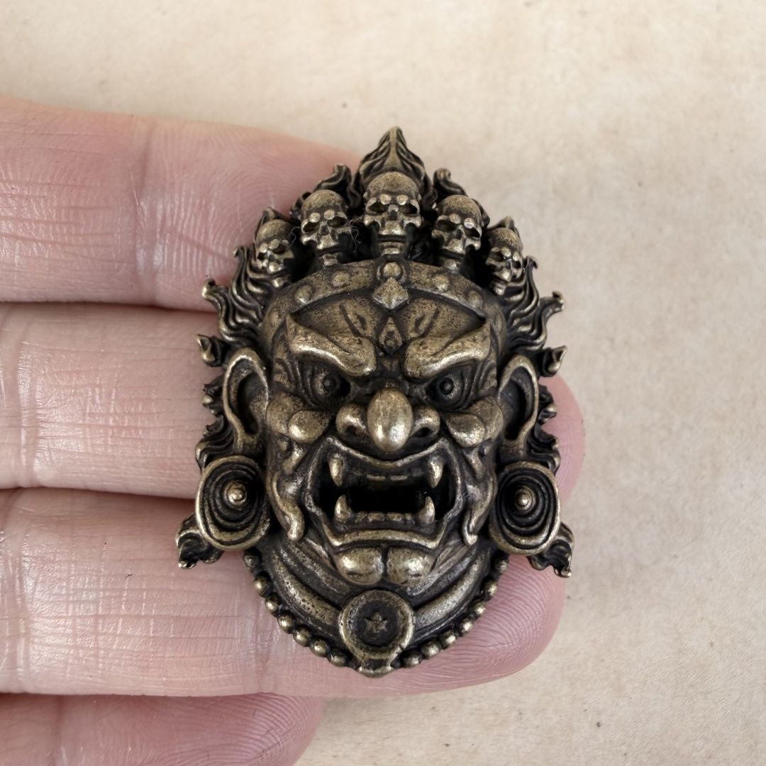 Tibetan Copper Mahakala Head Pendant Vintage Antique Style