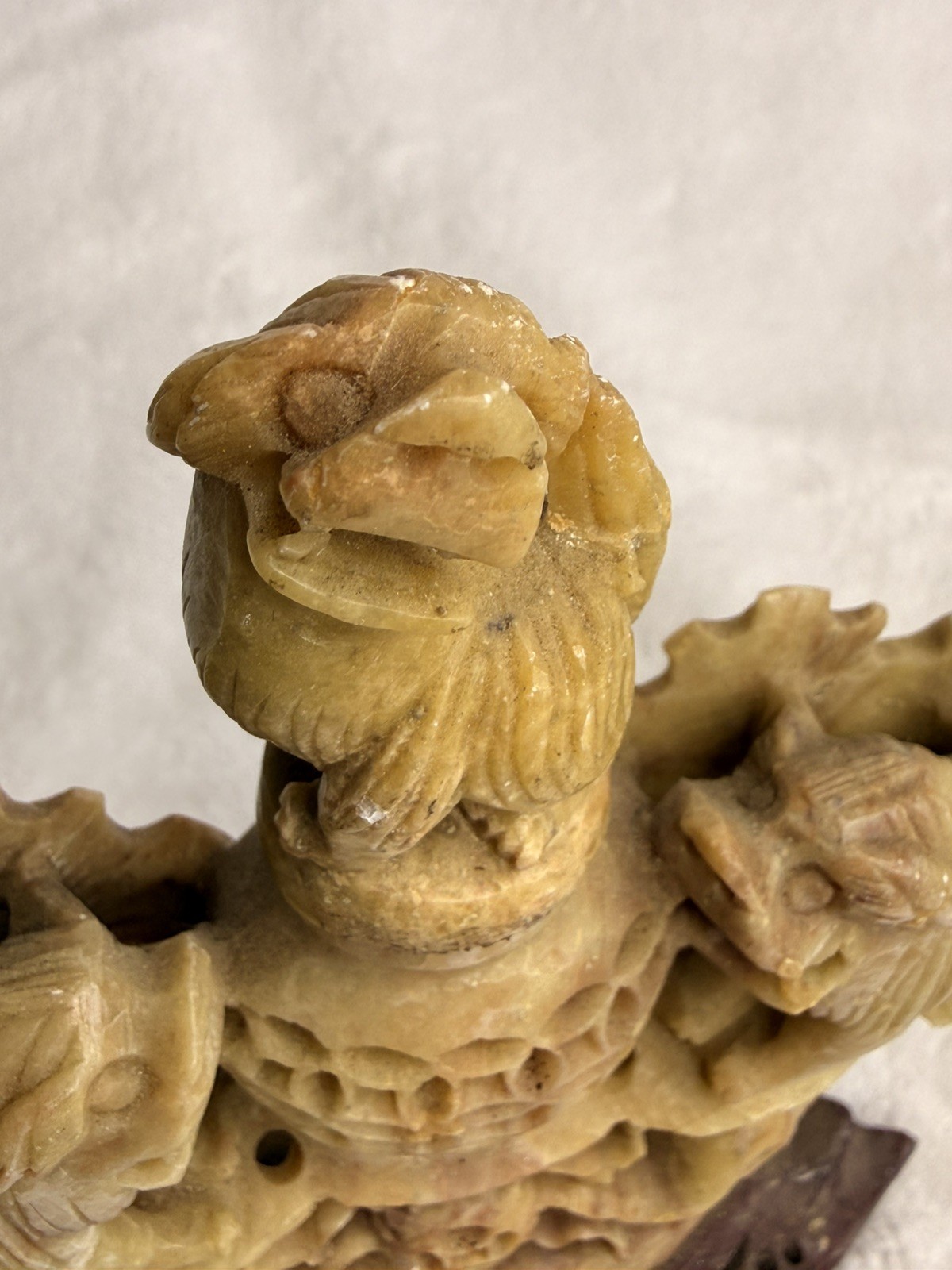 VINTAGE HAND CARVED SOAP STONE INCENSE BURNER FOO DOGS/LIONS CHINA 6 x 6