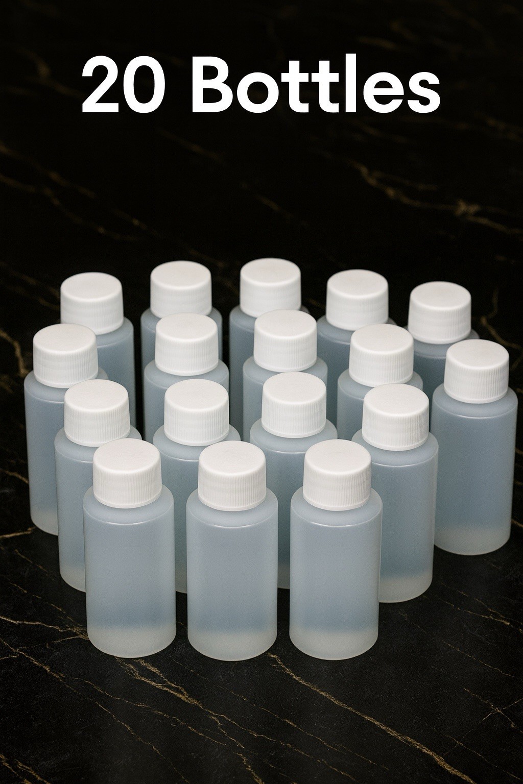 Plastic Bottle (HDPE) w/White Lid, 1-oz. 20-Pack, New