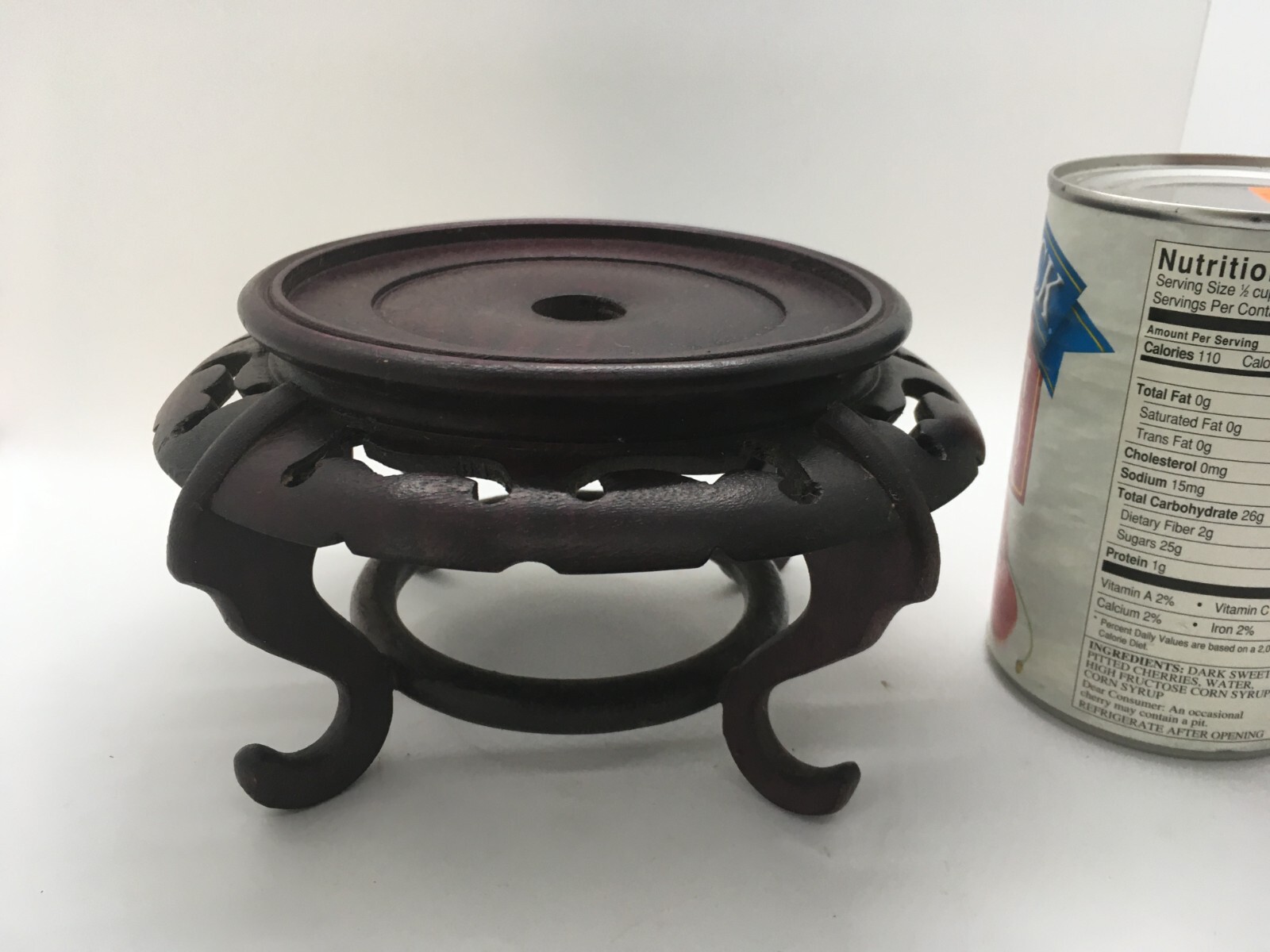 Chinese Black Carved Wood Vase/Bowl Stand ~ 3.75″ Tall