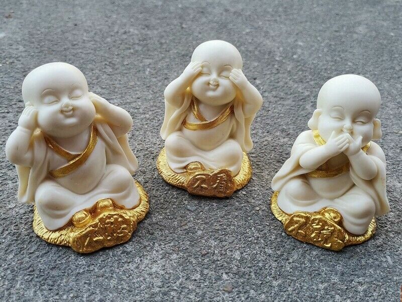 3 Pcs Tagua Nut See Hear Speak No Evil Monks Statue Figurine Decor