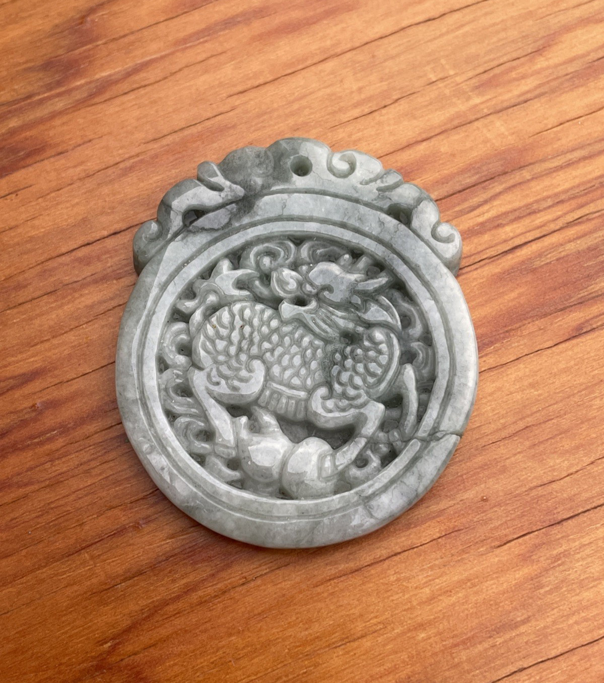 Pair Nephrite Jade Pendants Qilin & Foo Dog Ancient Style Carved Translucent MCM
