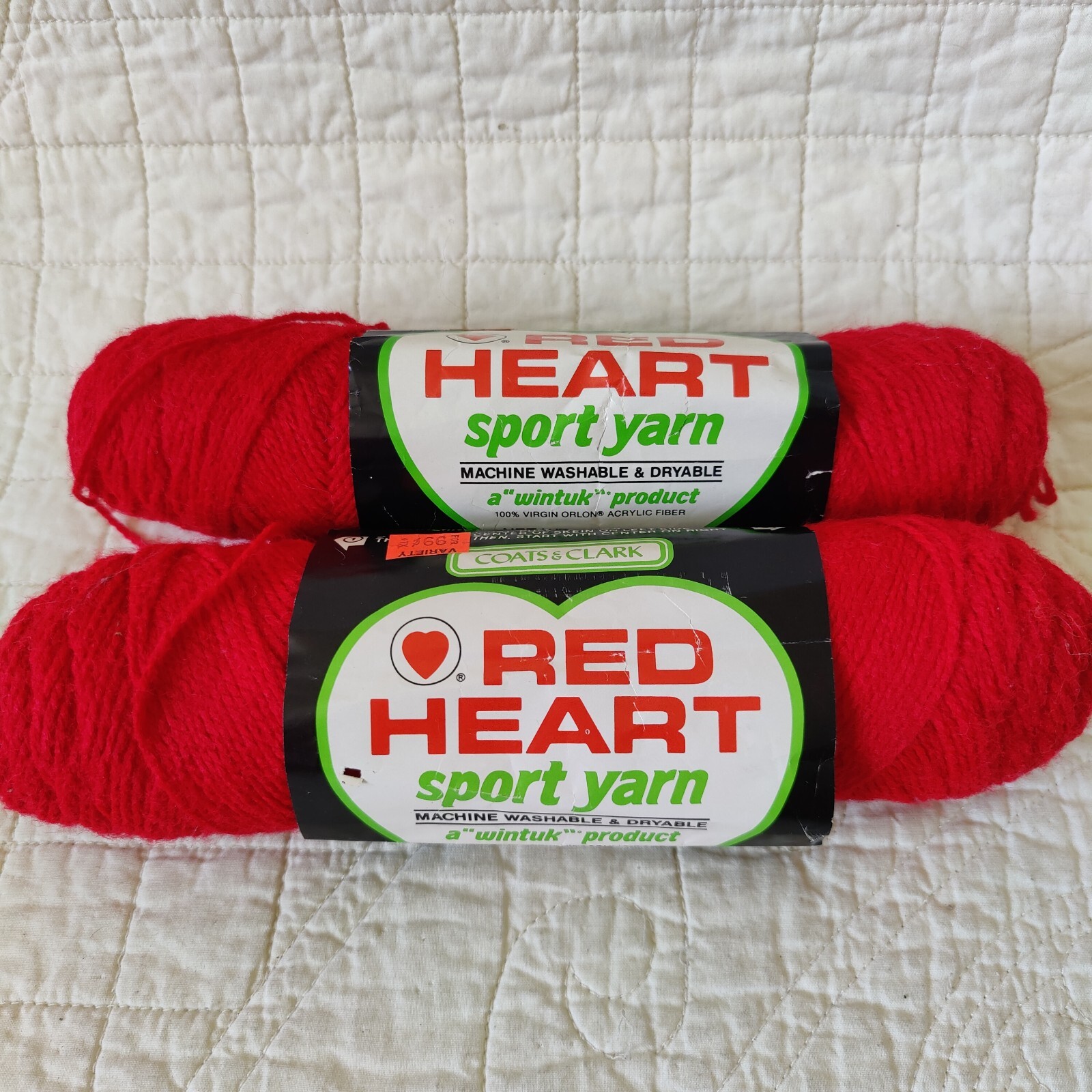 Lot 2 New Red 905 Sport Yarn Fine Weight #2 2oz 2 Ply Skeins Red Heart Vintage