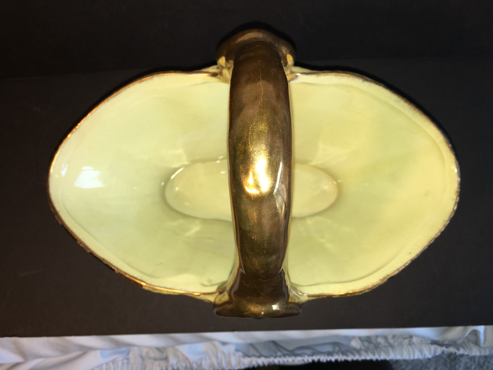 Vintage Gilt Satsuma Porcelain Basket w/Intricate Geisha Group Painting 10″ long
