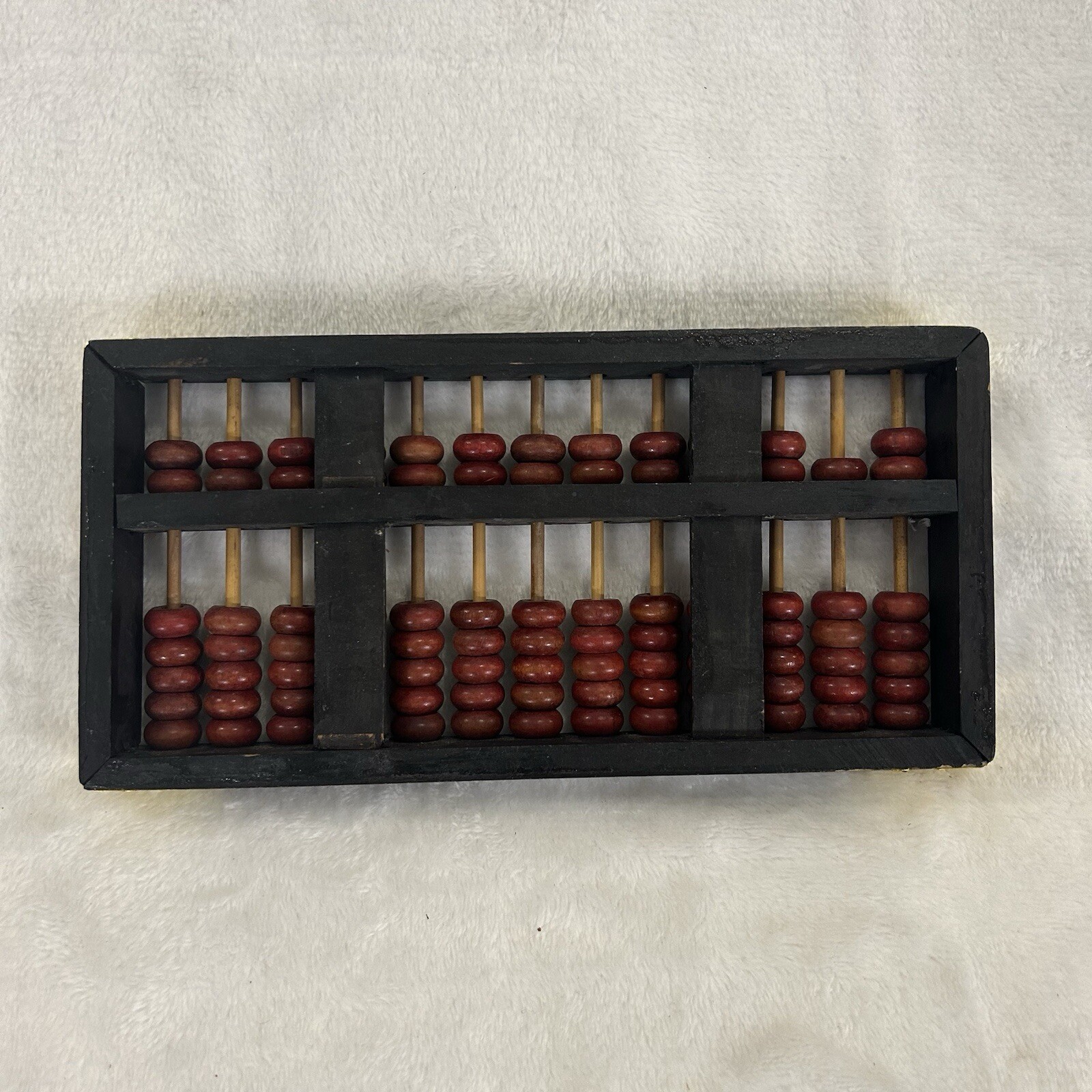 Vintage 11 Row 77 Beads Chinese Abacus Lotus Flower Brand Wooden Black Red Gold