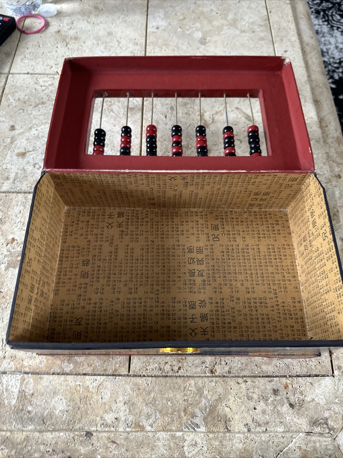 Vintage Paper Mache Made in Philippines Wooden Abacus Storage Box Wood Beads