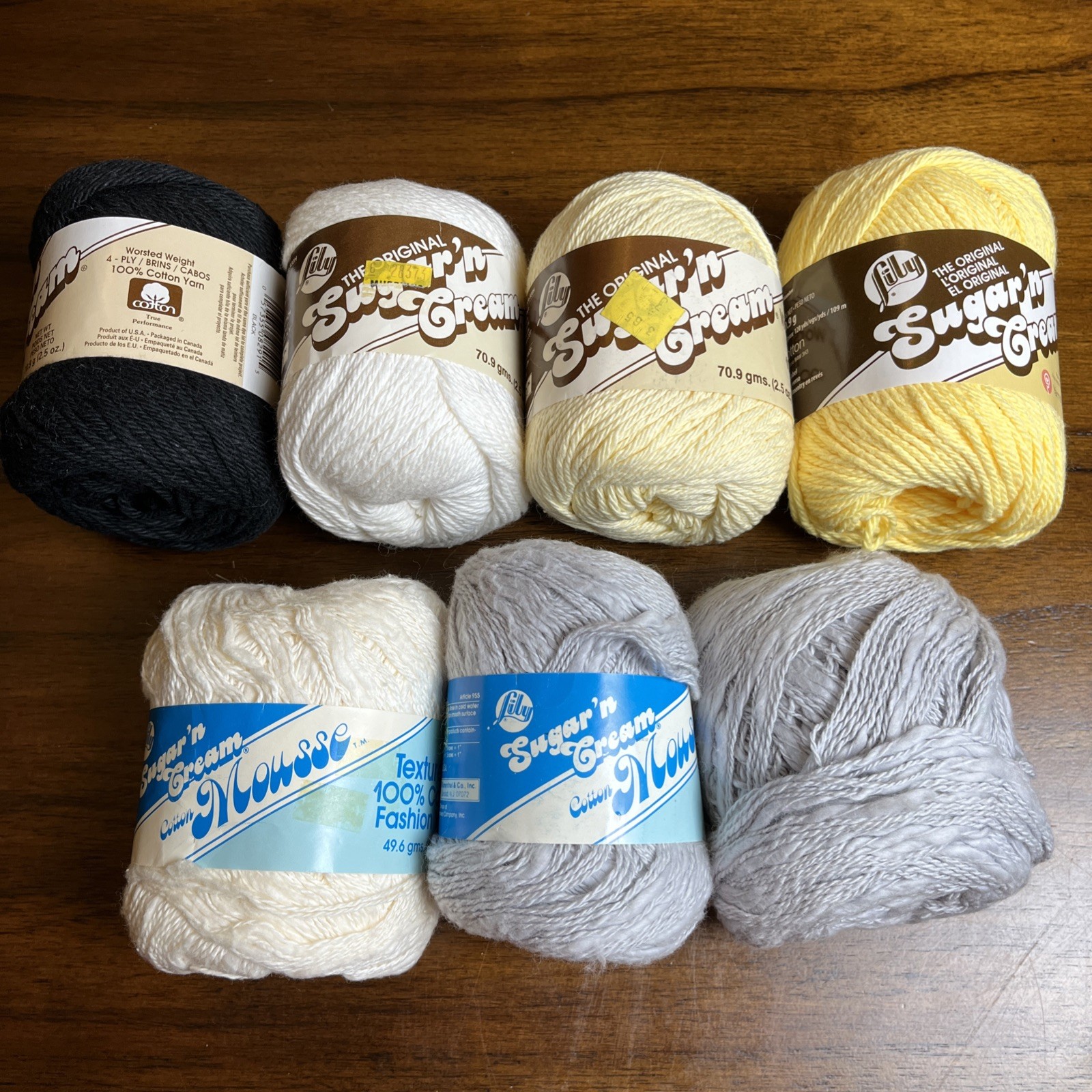 Lily Sugar n’ Cream Cotton Yarn Lot Of 7 Skeins Various Colors Original & Mousse