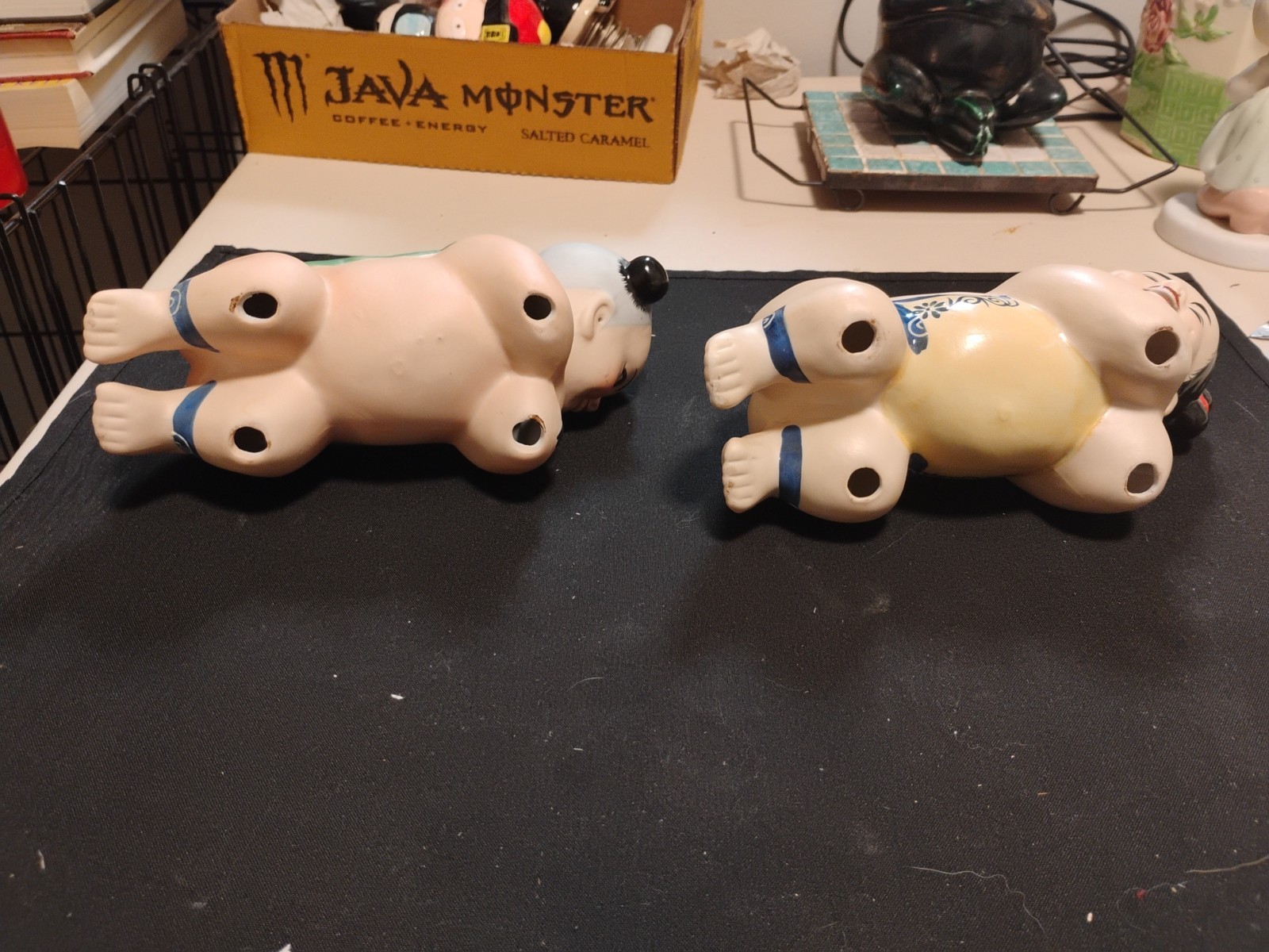 Pair OfVtg Chinese Pillows/Head Rest Girl Figurines/8″ Long