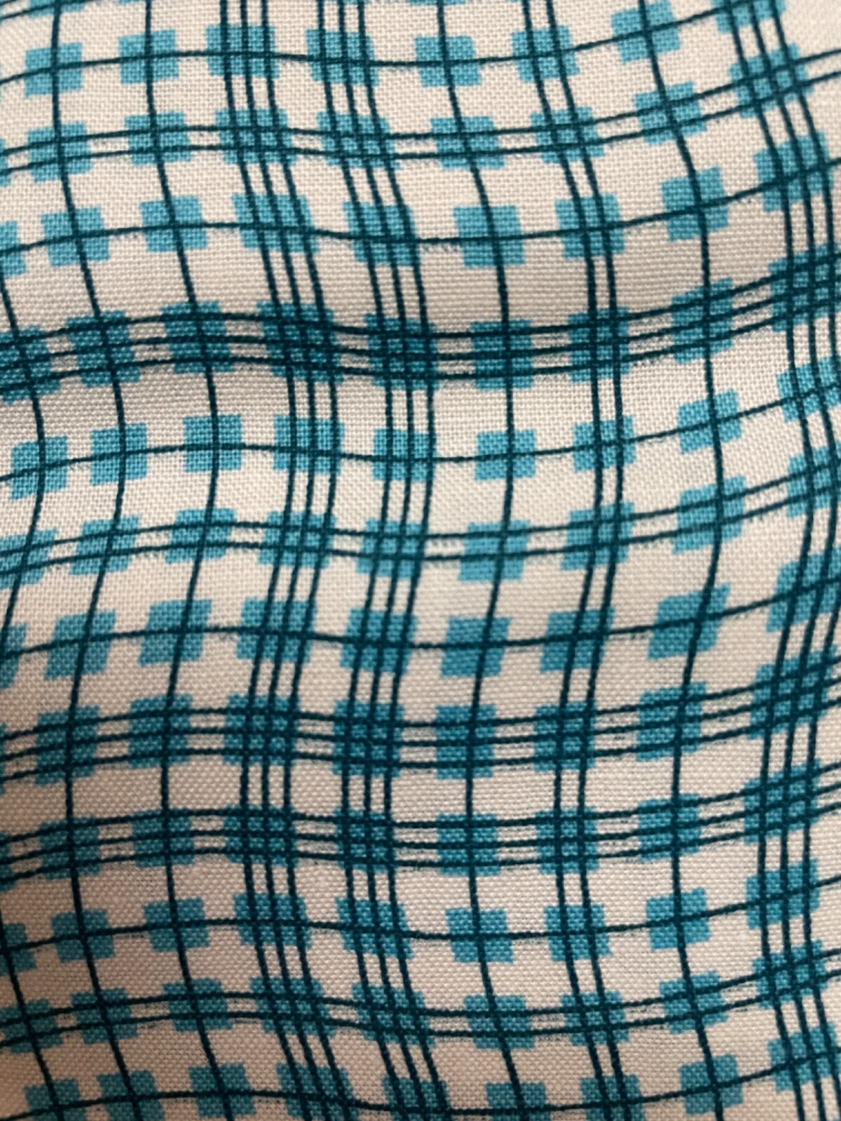 Fabric Lot 2 Yards 26 Inches 42 W Wavy Checks Stripes Turquoise Aqua White