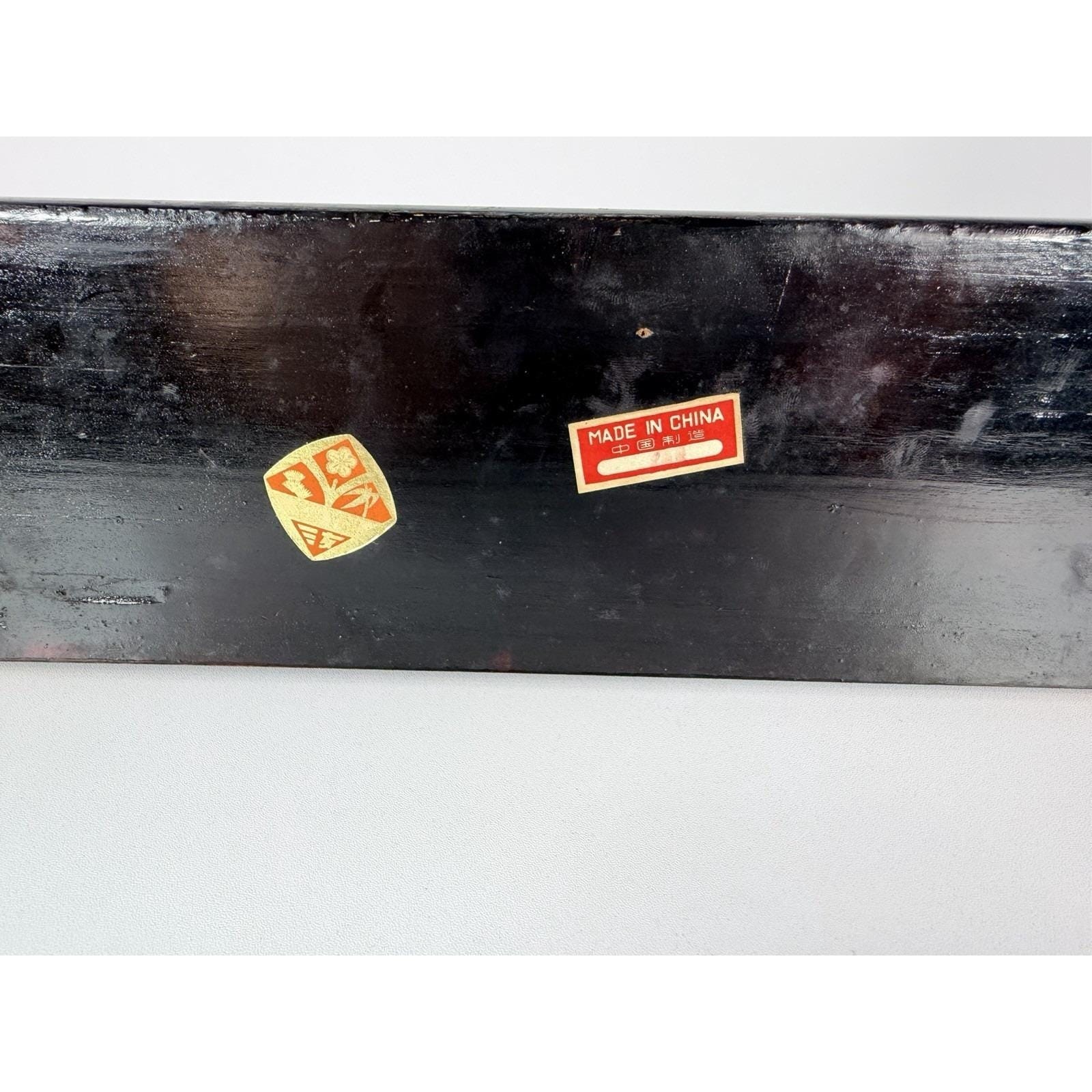 Vintage San You Chinese Cork Diorama Glass Case Black Wood Plinth 19.5×10″x3.5″