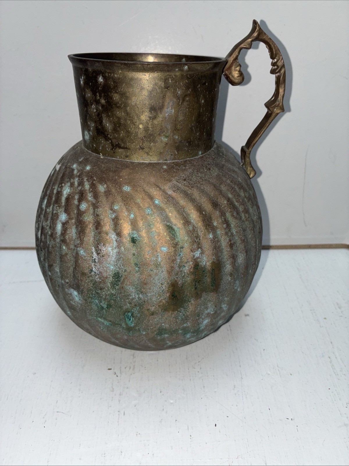 Brass Pitcher Hand-Hammered Round Twill Body 8.5” Tall By 6.5”, Top 3.5 India