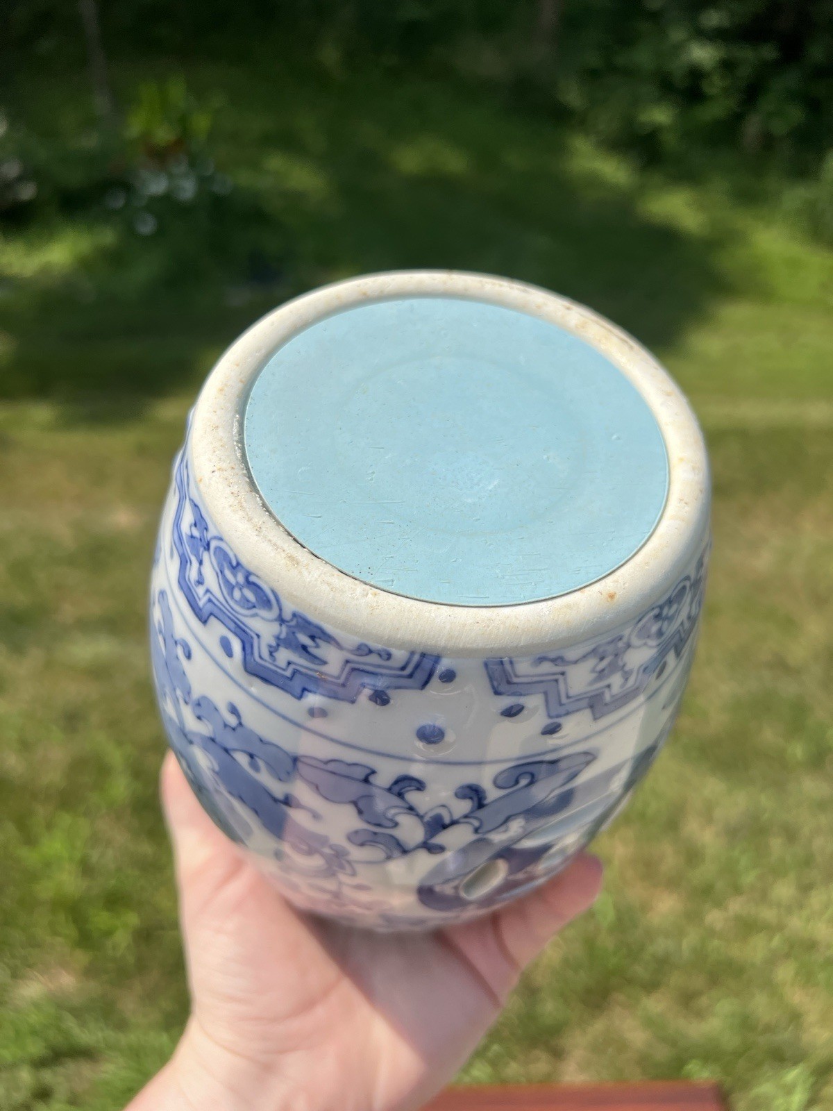 VTG Handpainted Blue and White Chinoiserie Porcelain Plant Stand Riser Pedestal