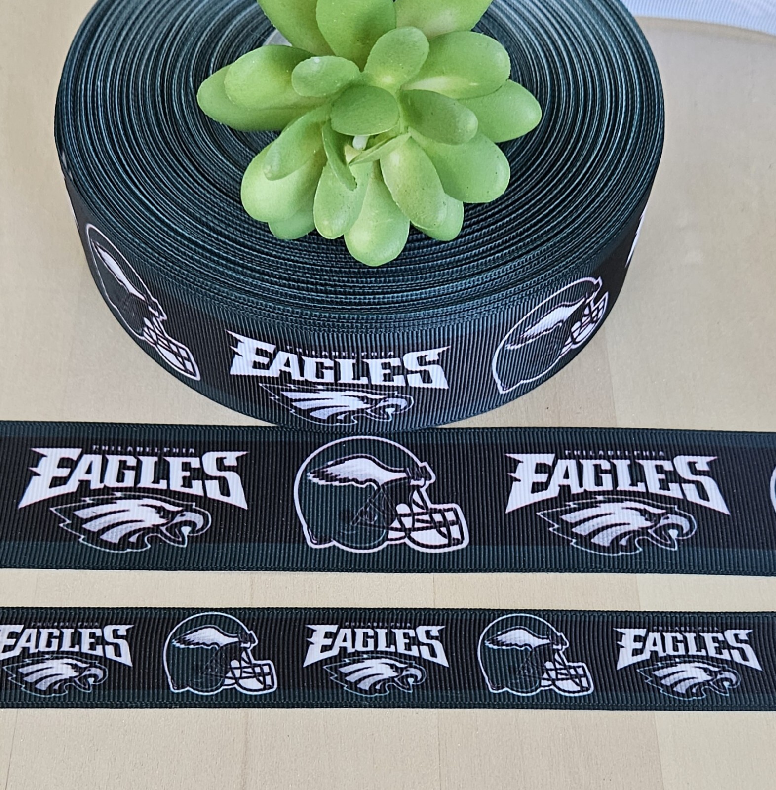 7/8 & 1.5″ (1YD) Philadelphia Eagles Football Grosgrain Ribbon Lanyard Cheer Bow