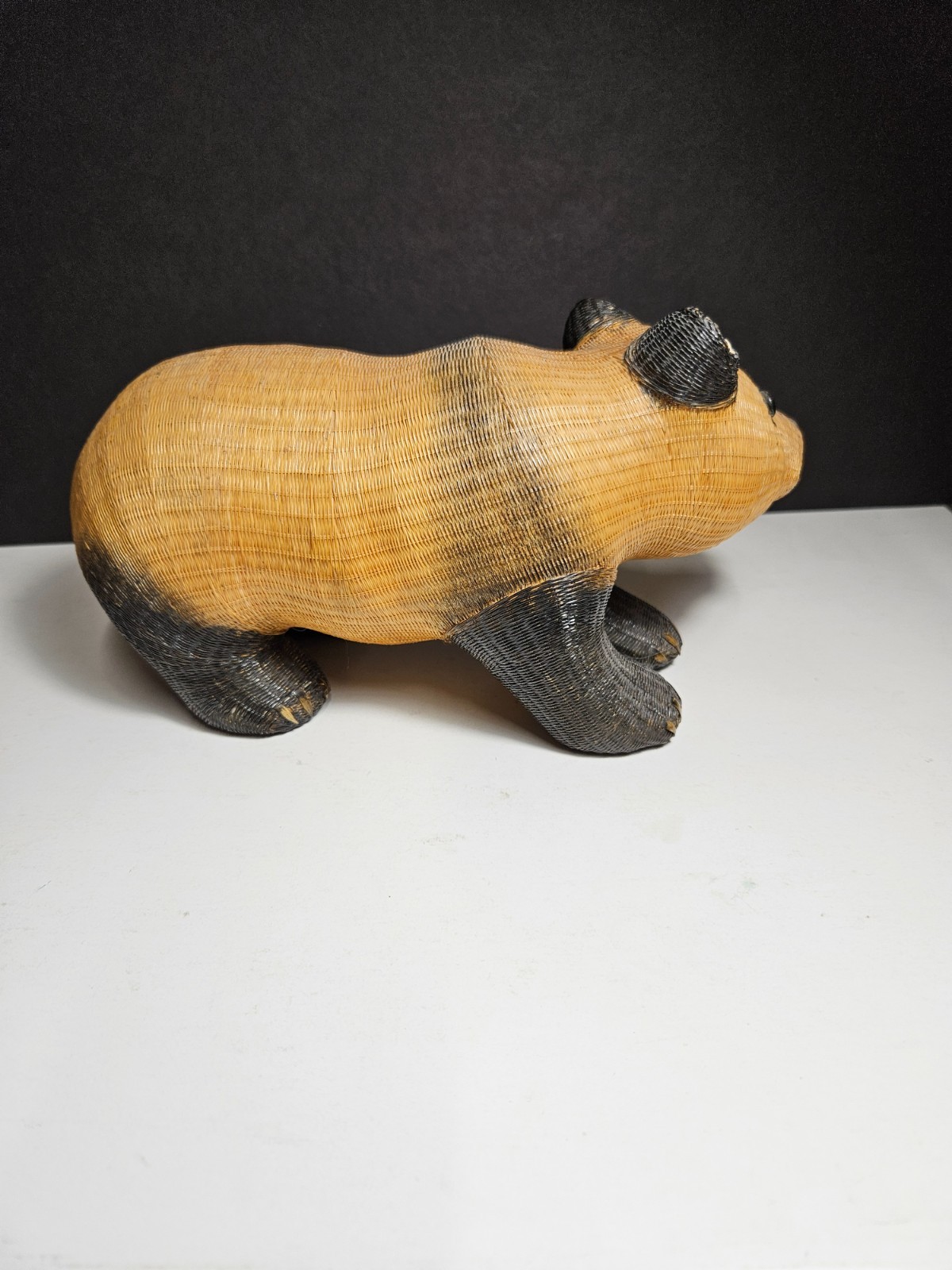 Vintage authentic Chinese Woven Rattan Wicker Panda Bear Shanghai Handicrafts