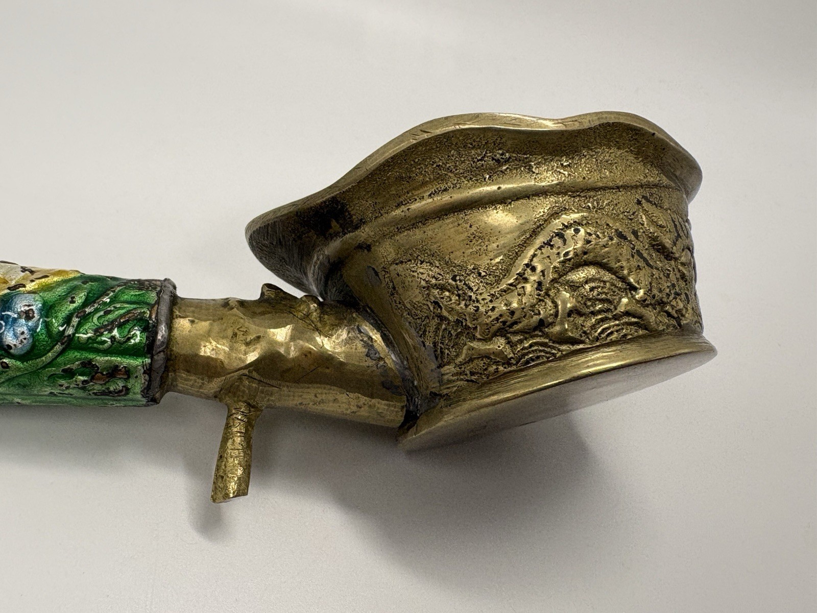 Vintage Chinese silk iron or coal iron with Cloisonné enamel handle