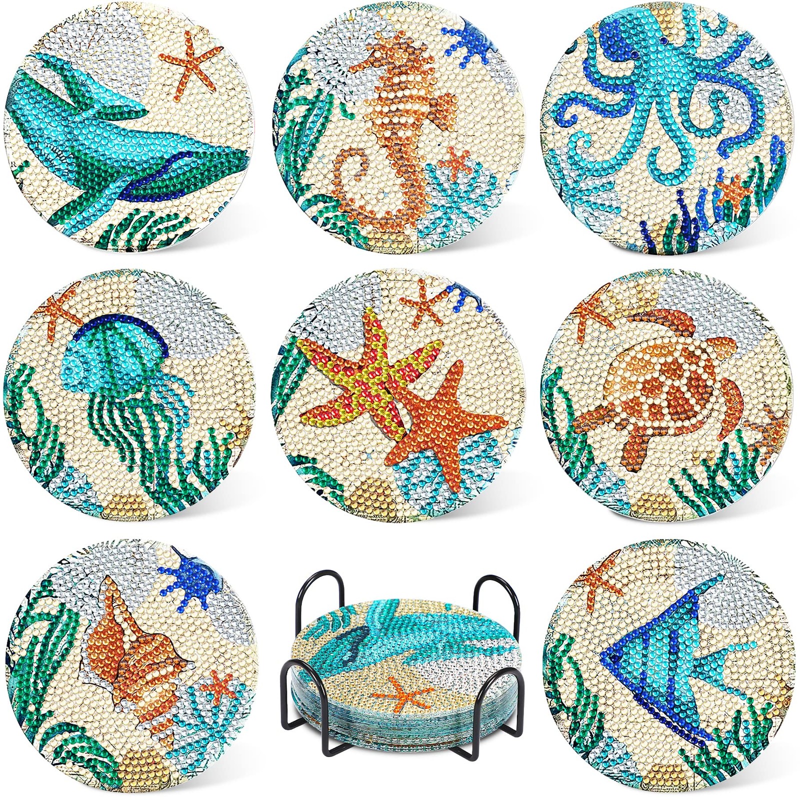 UPINS Ocean Diamond Art 3 inches x 3 x 2 inches, Blue Brown