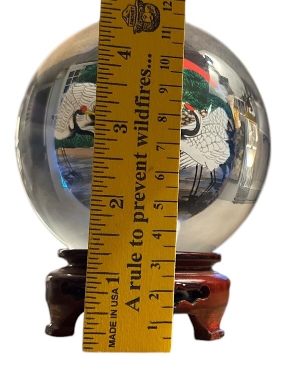 Interior Painted Glass Sphere Depicting Beautiful Scenes With Cranes Vintage