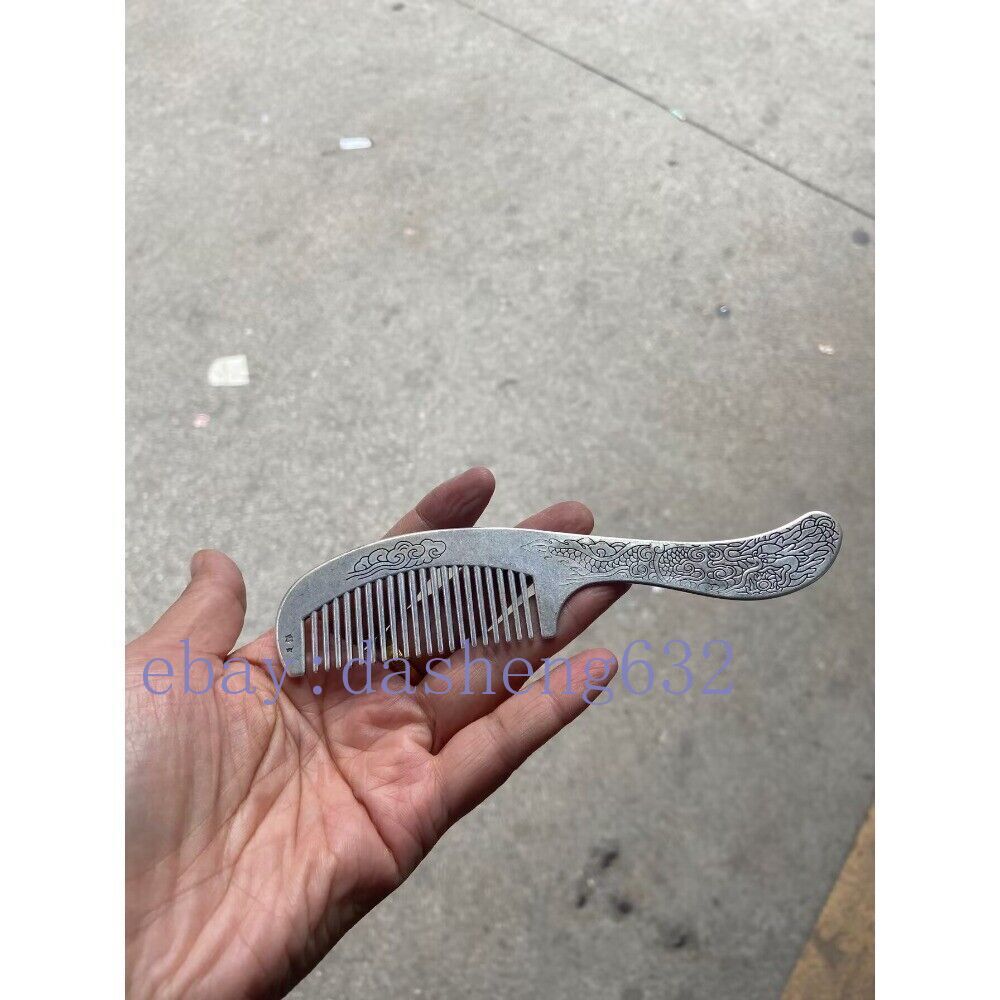 Exquisite Old Chinese tibet silver handcarved Dragon comb statue